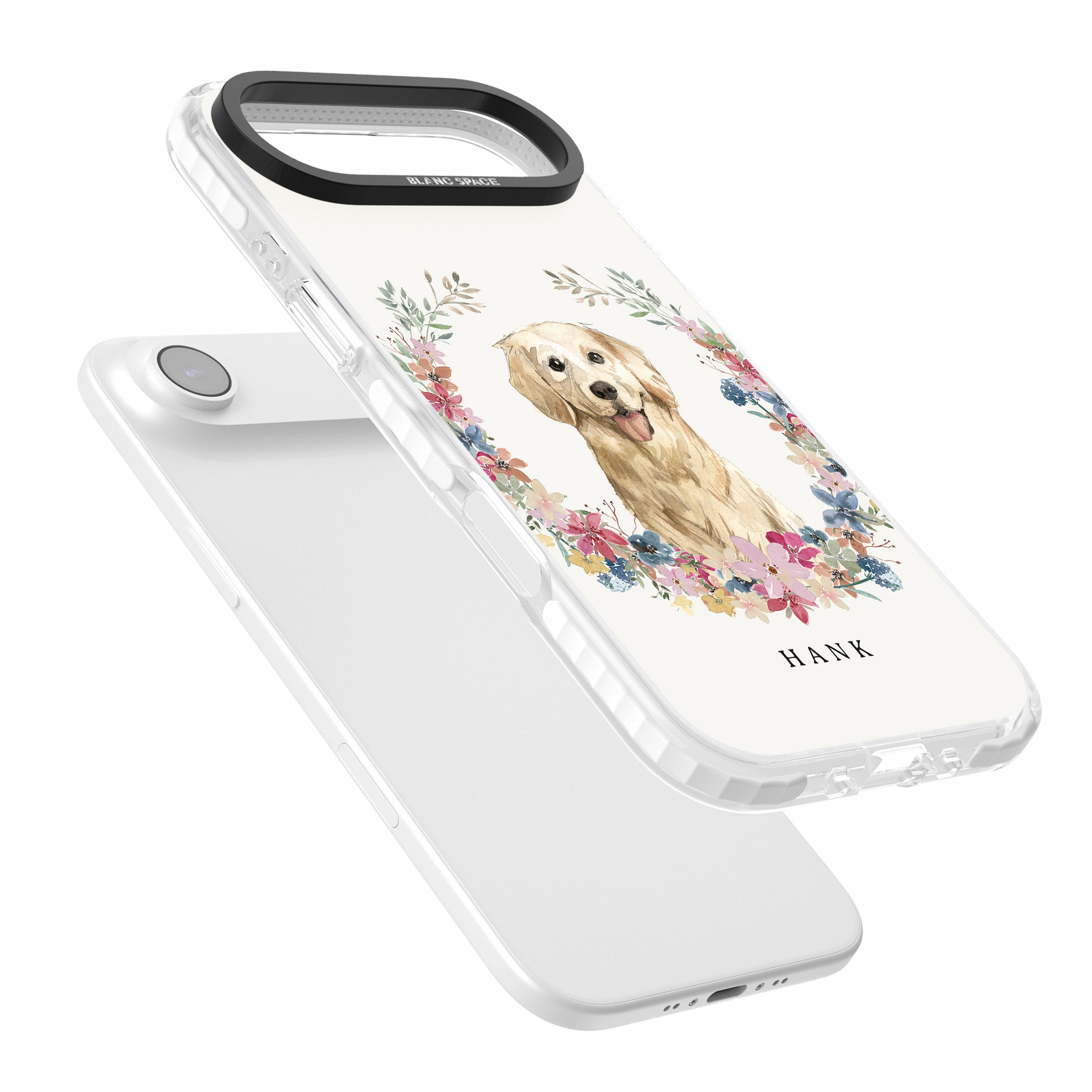 Personalised Golden Retriever Floral Portrait iPhone 17 Air Impact Pro Clear Phone Case Colours