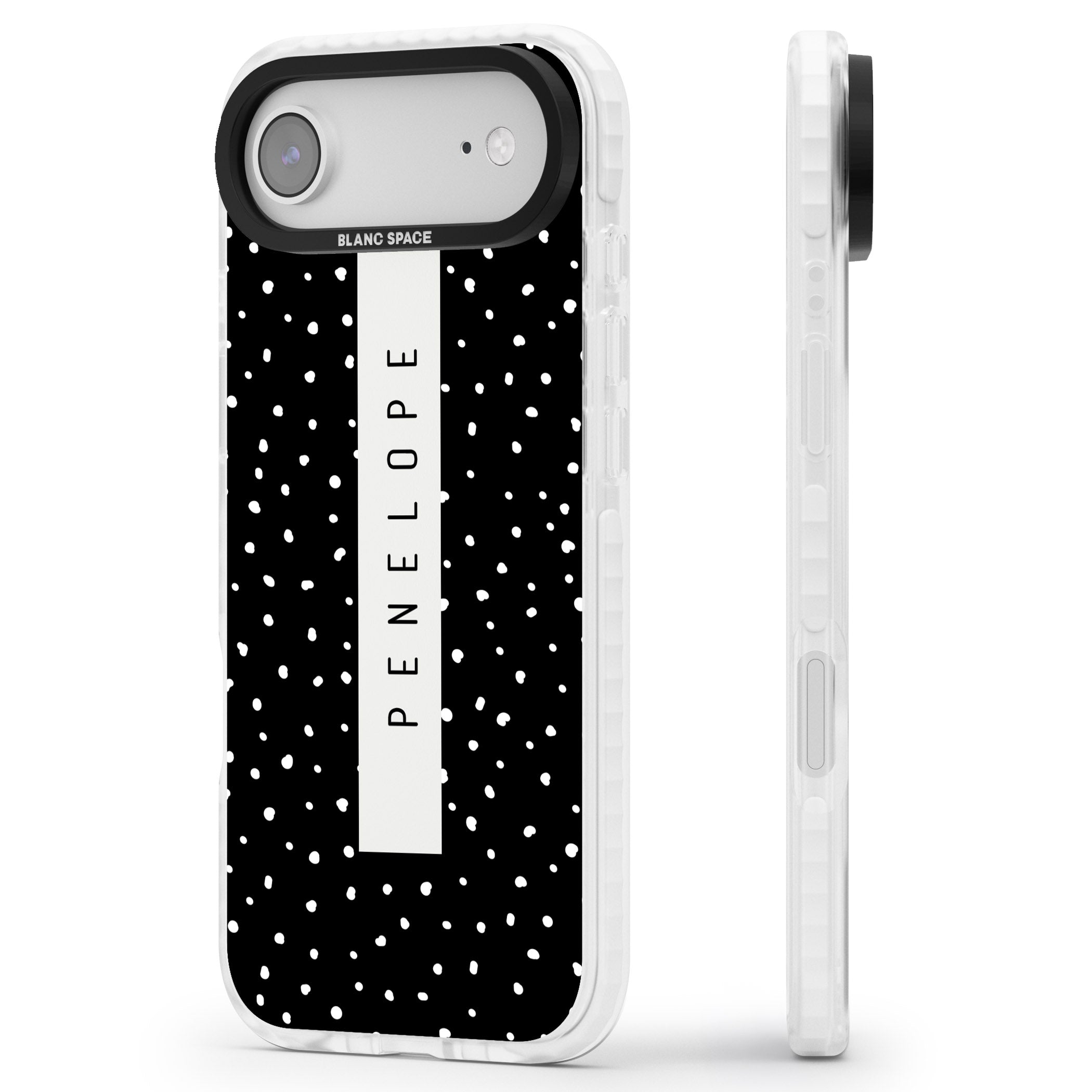 Personalised Black Dots iPhone 17 Air Impact Pro Clear Phone Case Side Profile