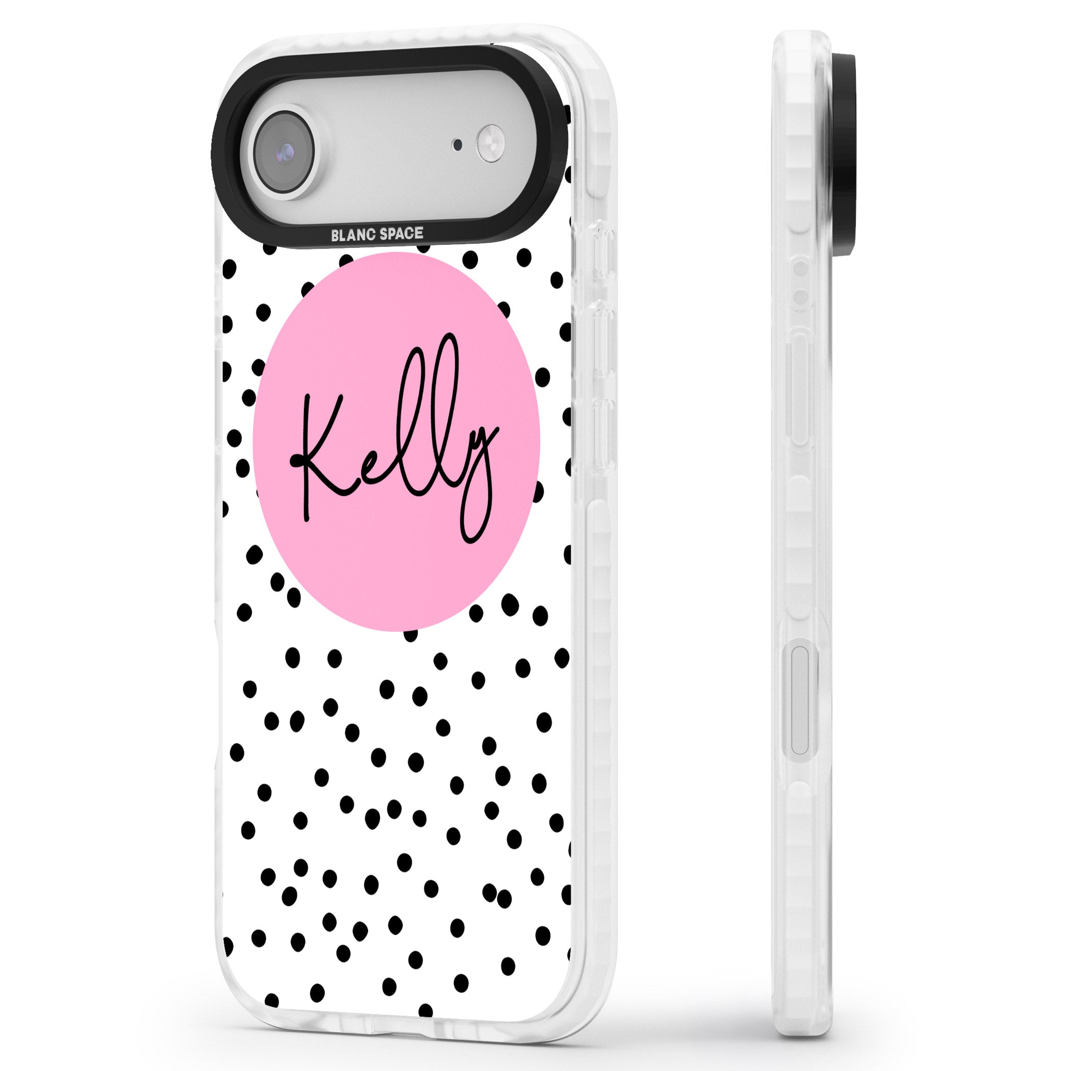 Personalised Pink Circle & Dots iPhone 17 Air Impact Pro Clear Phone Case Side Profile