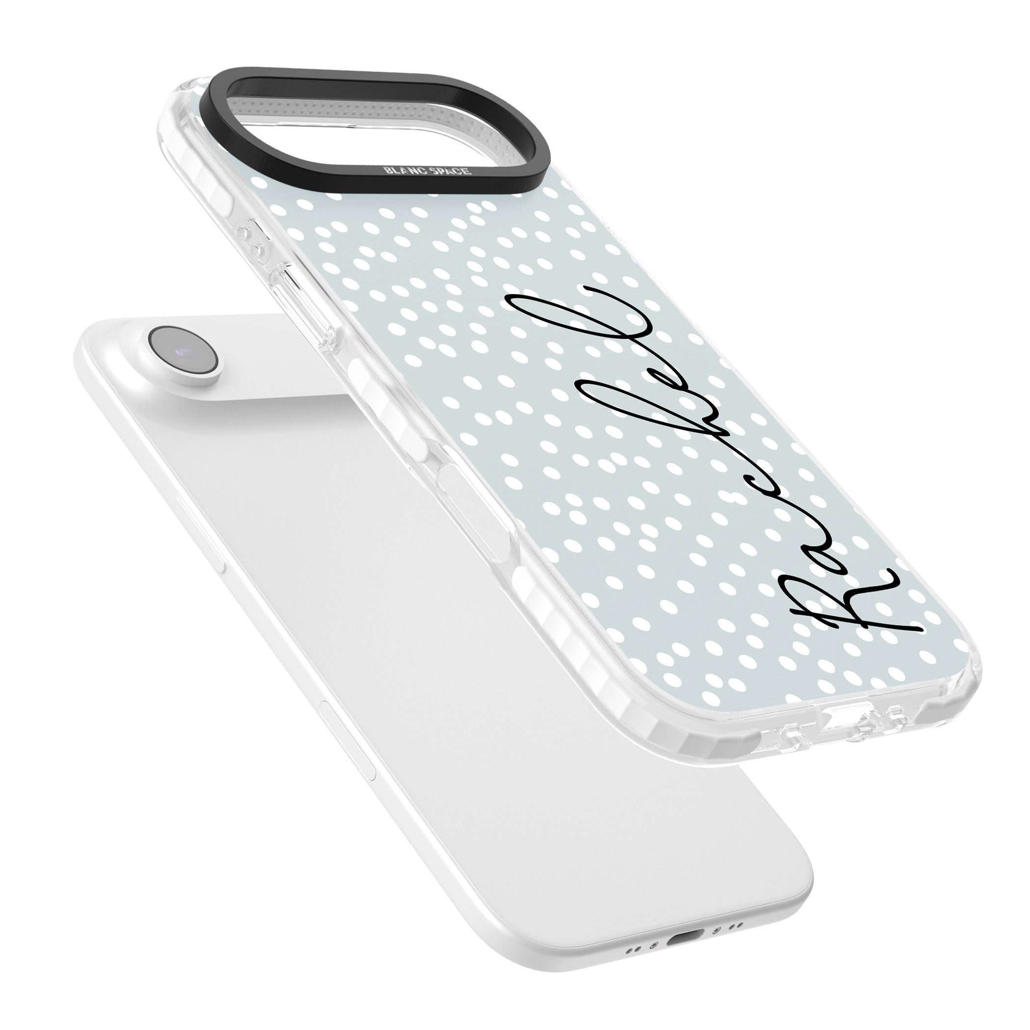 Personalised Vertical Cursive & Dots iPhone 17 Air Impact Pro Clear Phone Case Colours
