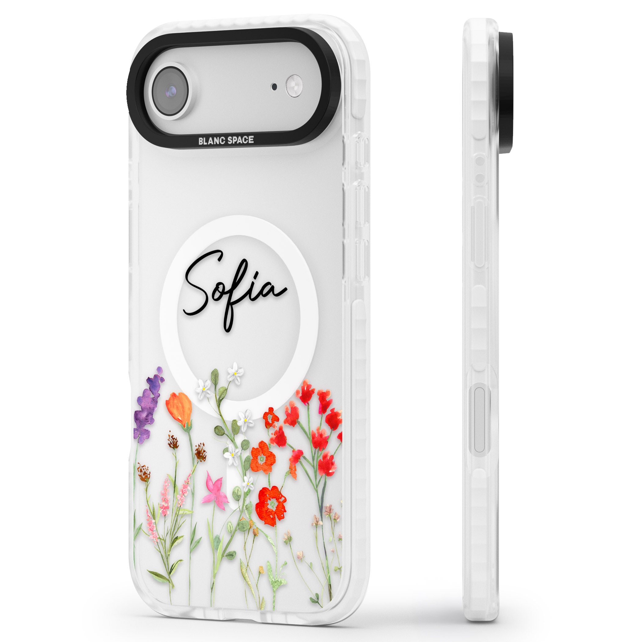Personalised Spring Wildflowers iPhone 17 Air Impact Pro Clear Phone Case Side Profile