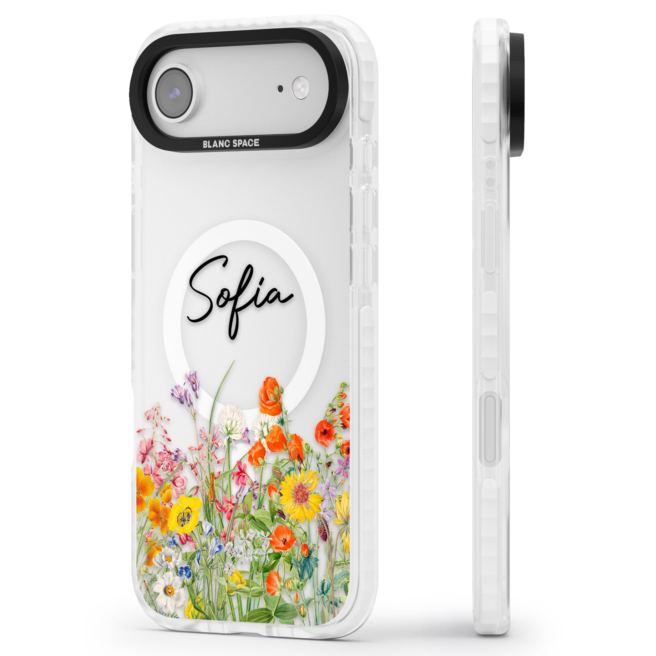 Personalised Summer Wildflowers iPhone 17 Air Impact Pro Clear Phone Case Side Profile