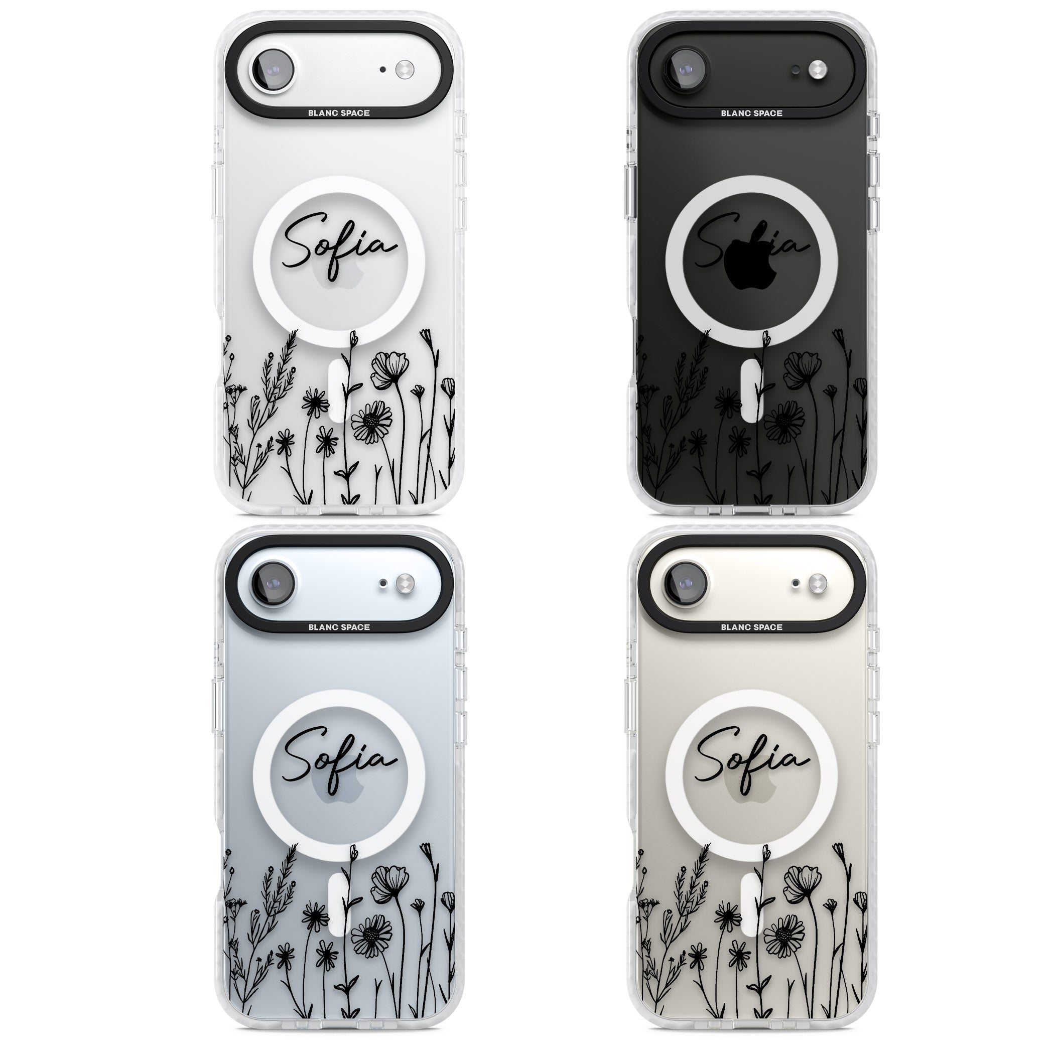 Personalised Black Wildflowers iPhone 17 Air Impact Pro Clear Phone Case APT Impact Protection