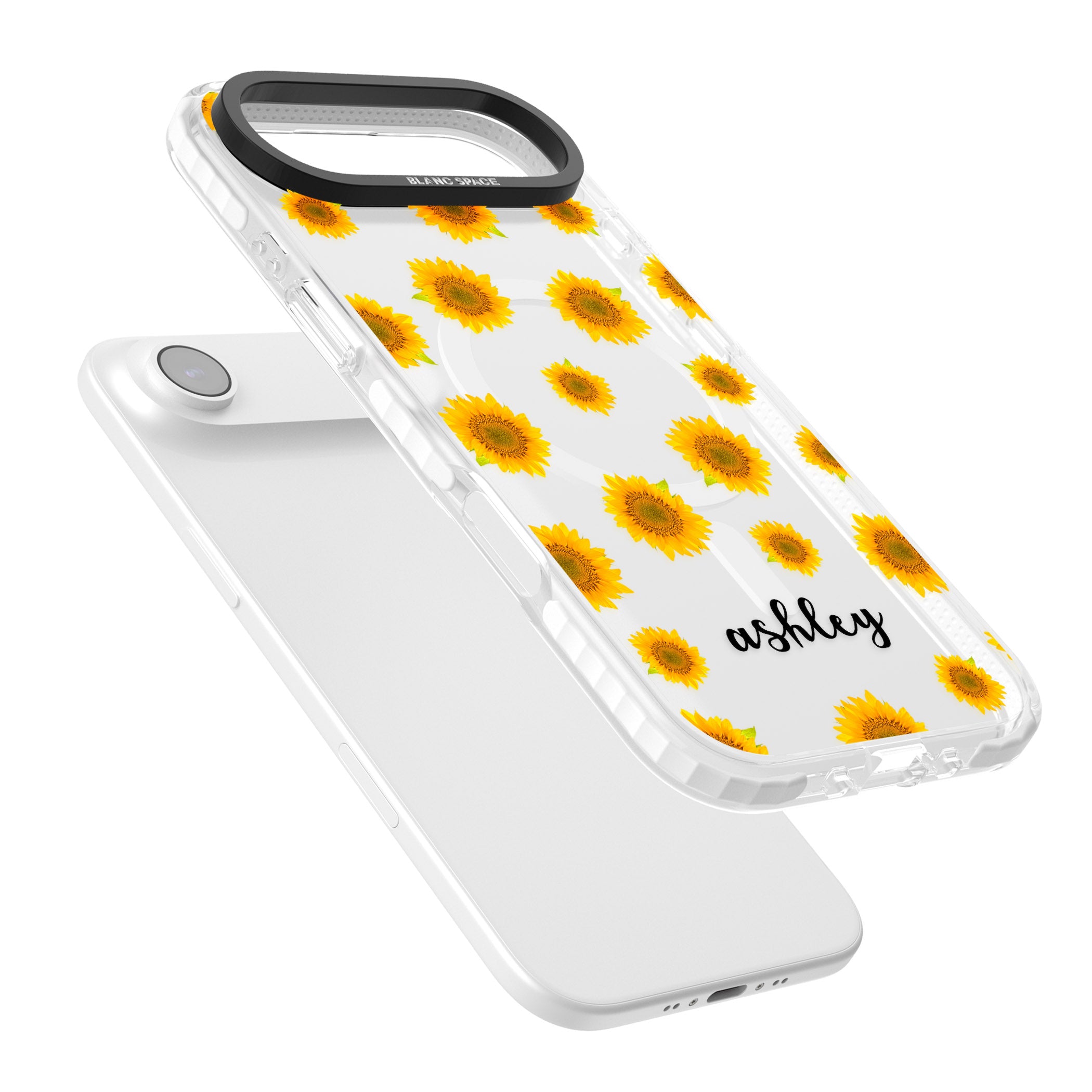 Personalised Sunflowers & Cursive iPhone 17 Air Impact Pro Clear Phone Case Colours