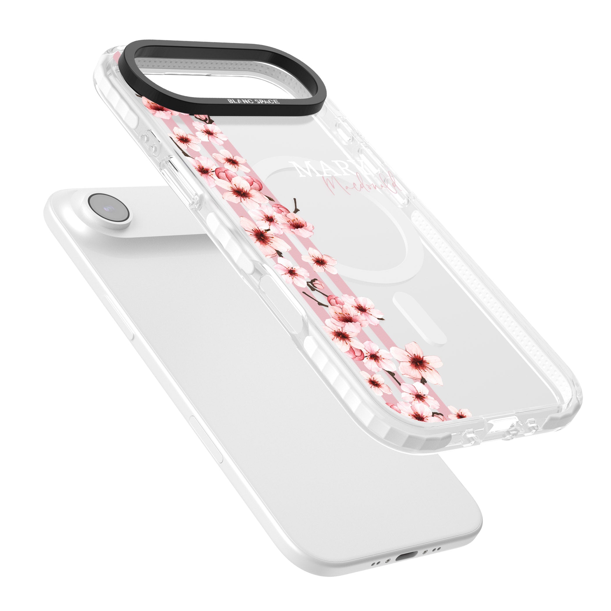 Personalised Cherry Blossom Stripes iPhone 17 Air Impact Pro Clear Phone Case Colours