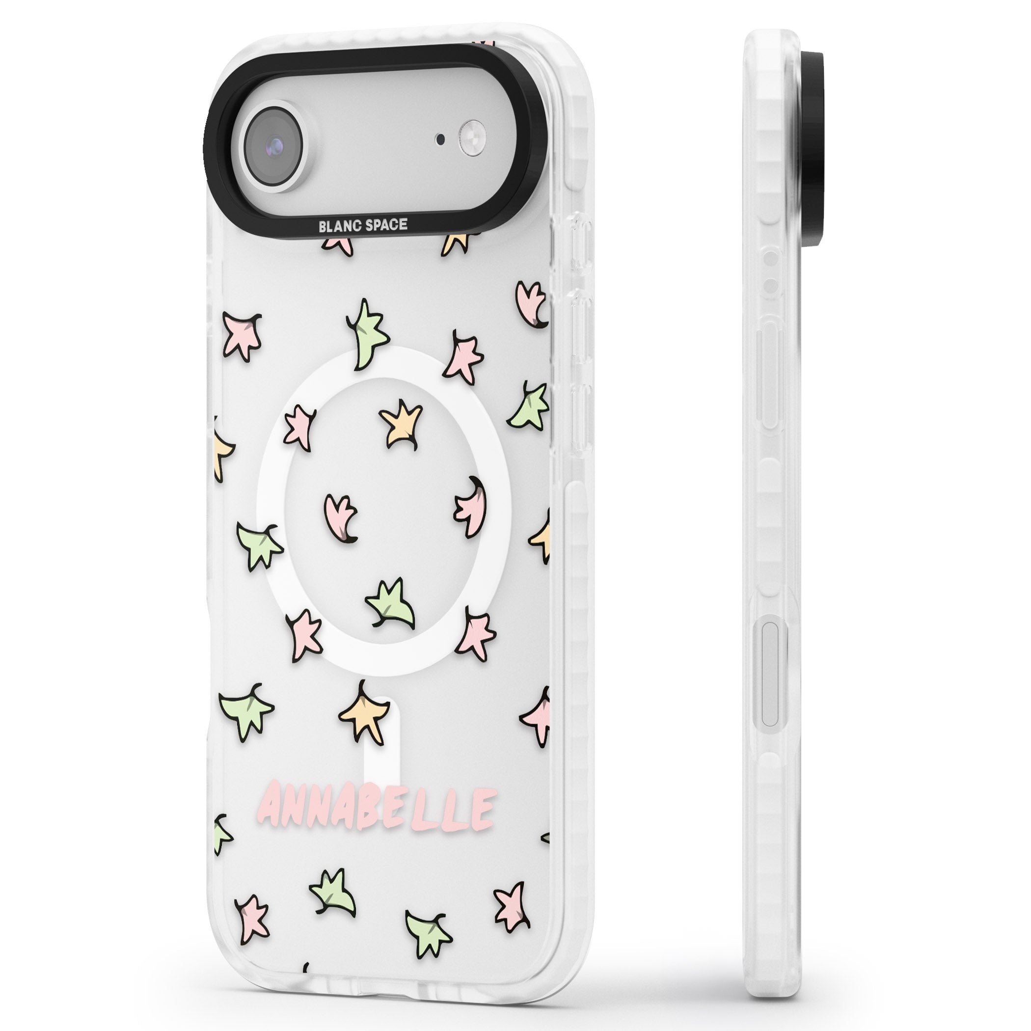 Personalised Heartstopper Leaves Pattern iPhone 17 Air Impact Pro Clear Phone Case Side Profile