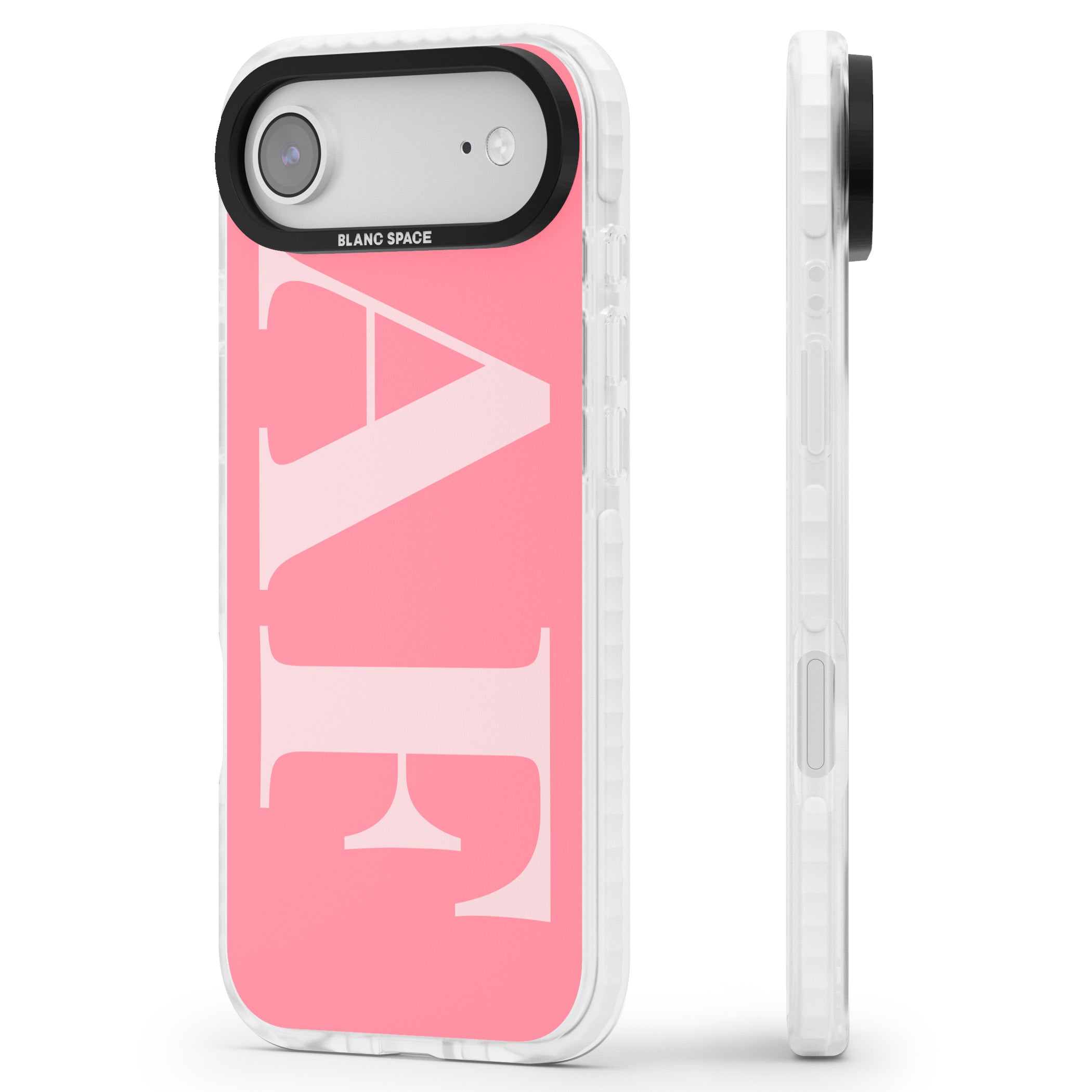 Personalised Light & Dark Pink Green Letters iPhone 17 Air Impact Pro Clear Phone Case Side Profile