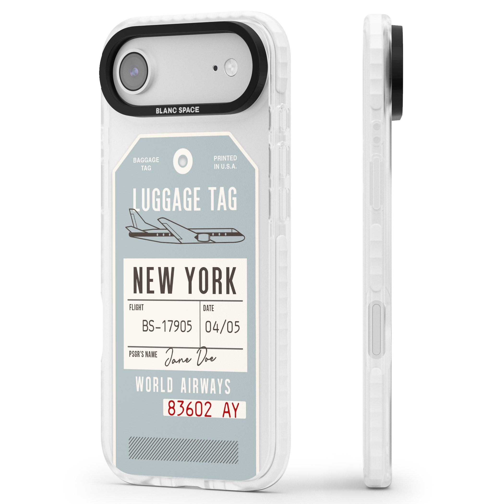 Personalised Vintage Usa Luggage Tag iPhone 17 Air Impact Pro Clear Phone Case Side Profile