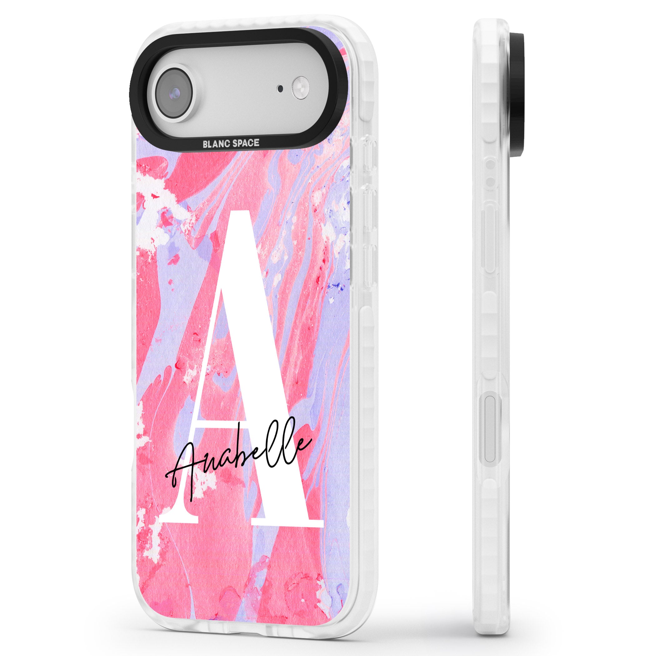 Personalised Pink & Purple Marble iPhone 17 Air Impact Pro Clear Phone Case Side Profile
