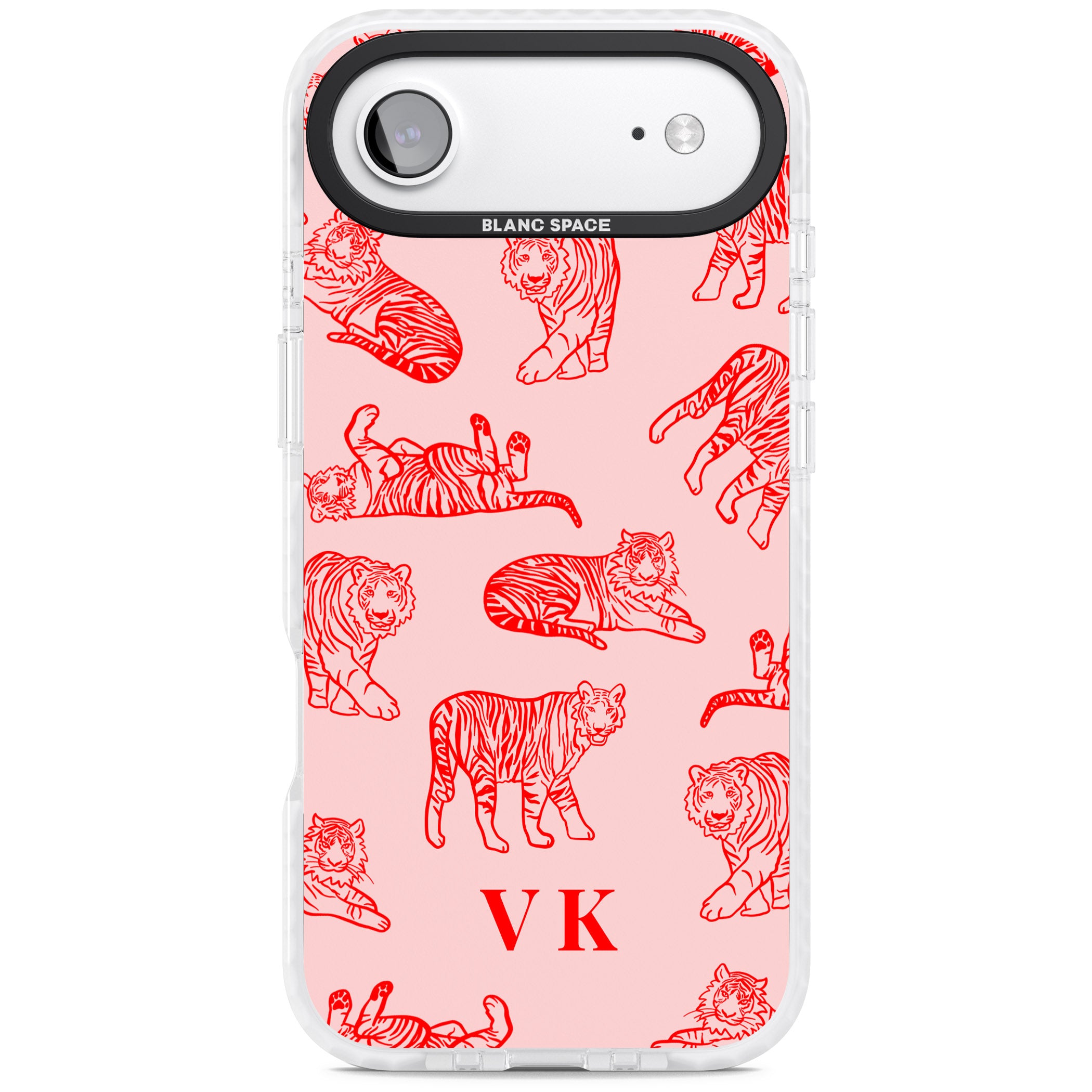 Personalised Red Tiger Outlines On Pink iPhone 17 Air Impact Pro Clear Phone Case