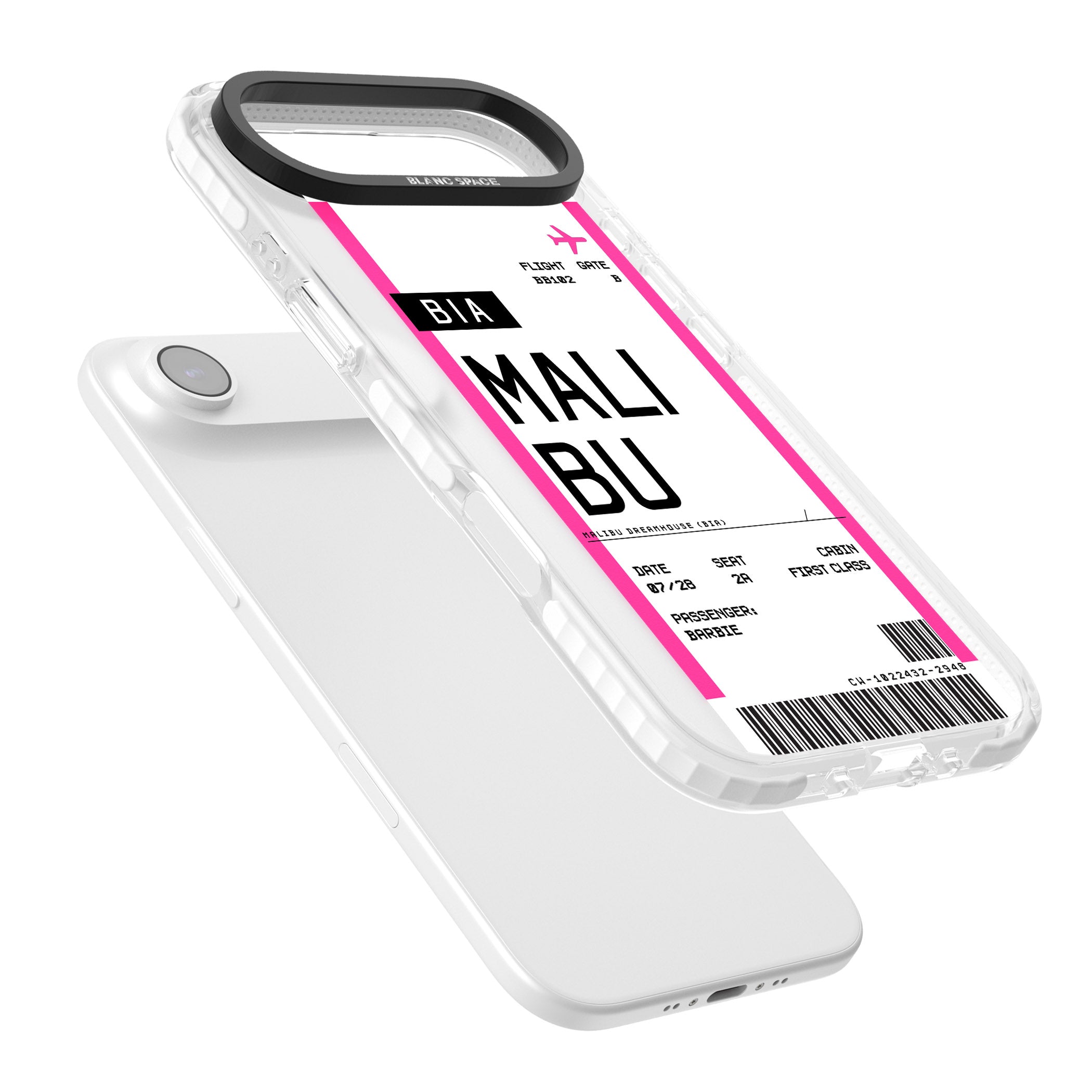 Personalised Pink Malibu Boarding Pass iPhone 17 Air Impact Pro Clear Phone Case Colours
