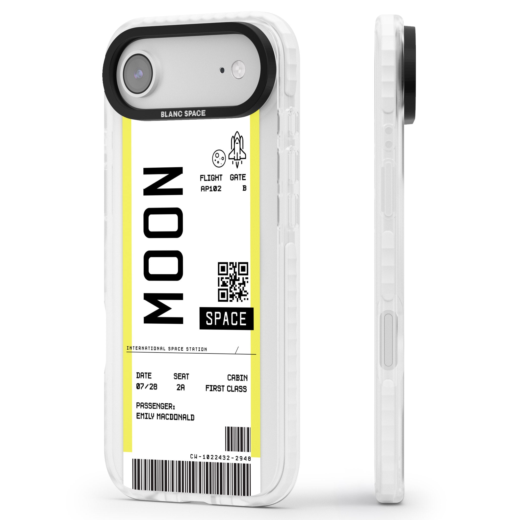 Personalised Moon Travel Ticket iPhone 17 Air Impact Pro Clear Phone Case Side Profile