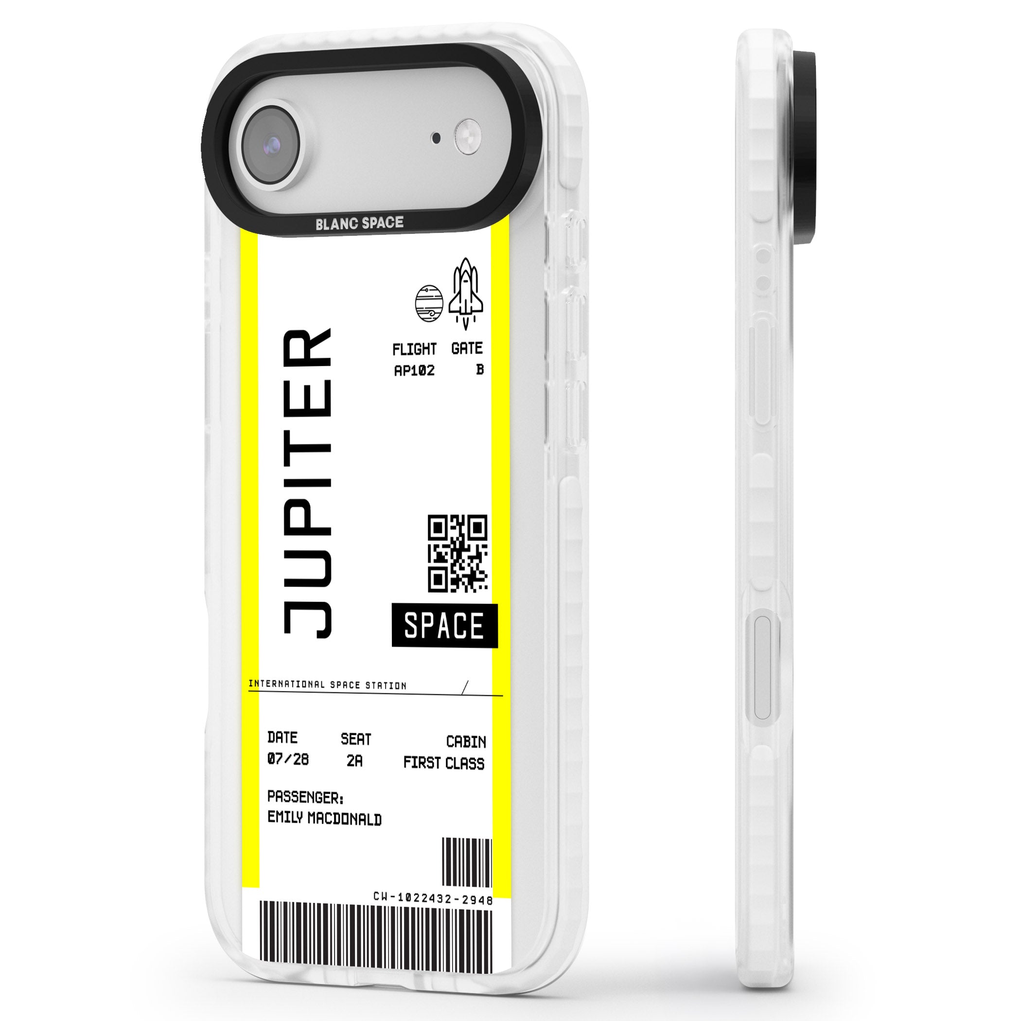 Personalised Jupiter Travel Ticket iPhone 17 Air Impact Pro Clear Phone Case Side Profile