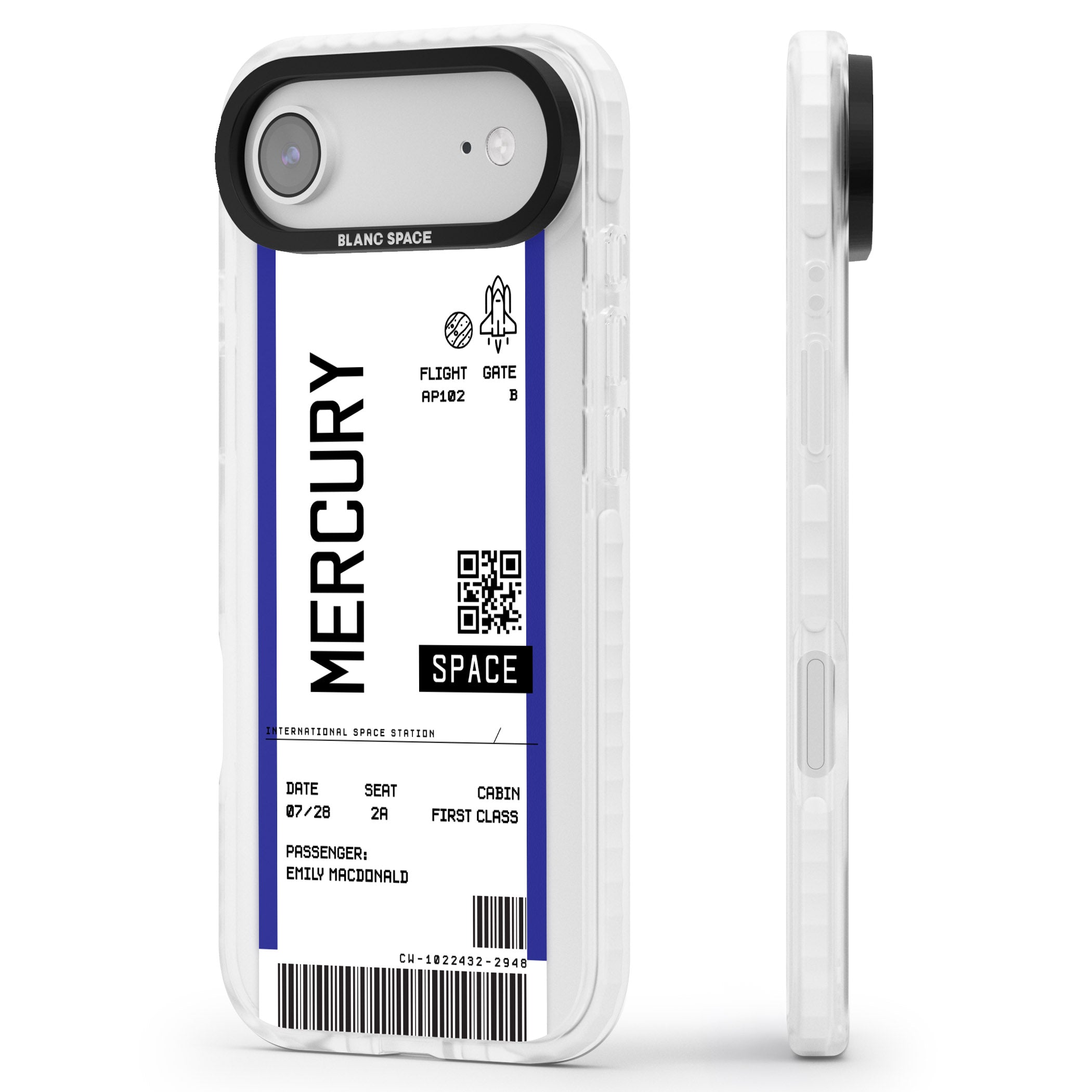 Personalised Mercury Travel Ticket iPhone 17 Air Impact Pro Clear Phone Case Side Profile