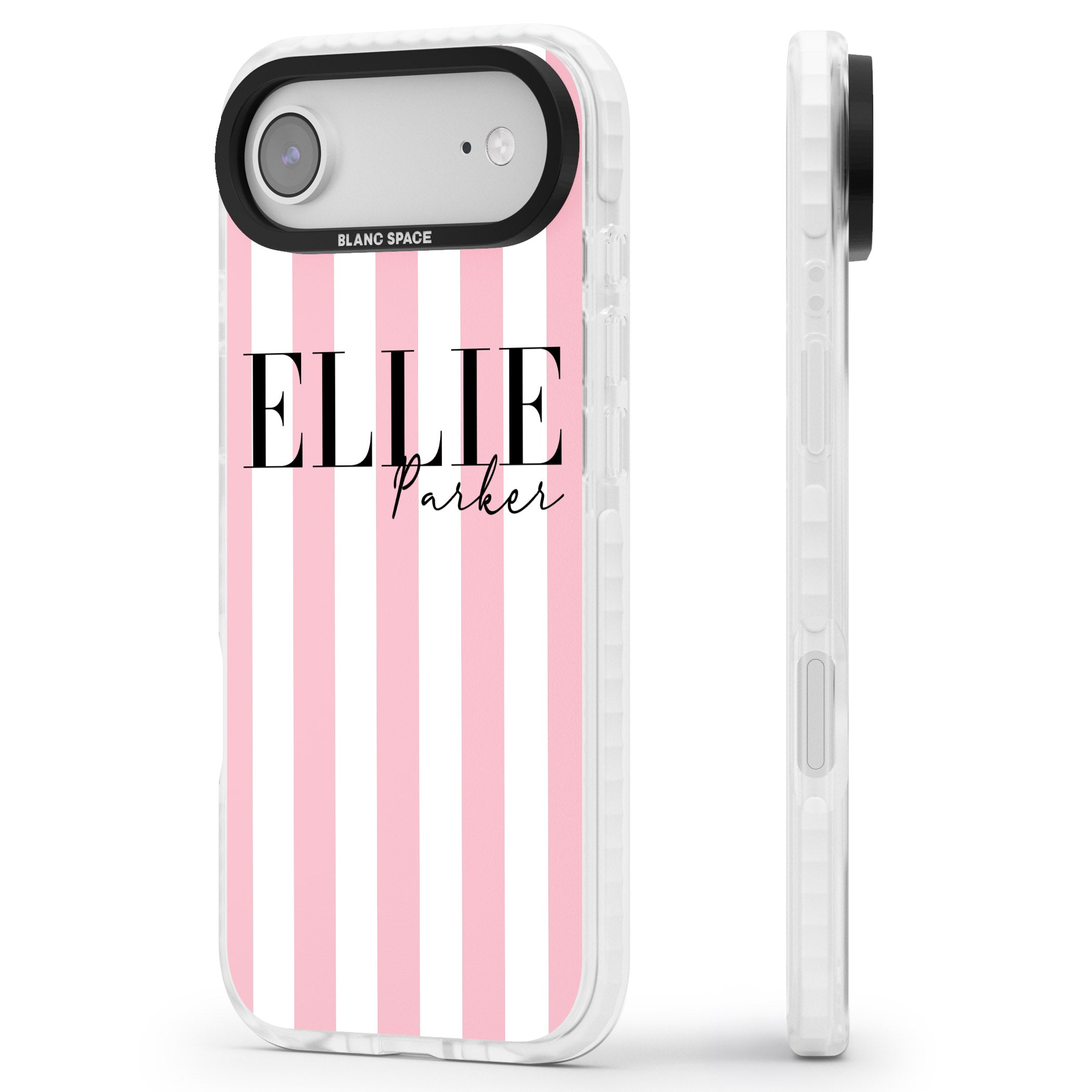 Personalised Pink Stripes iPhone 17 Air Impact Pro Clear Phone Case Side Profile