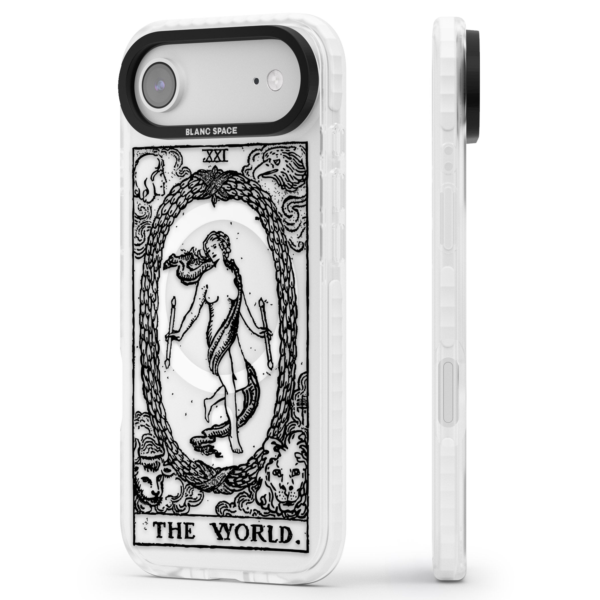 Personalised The World Tarot Card (Clear) iPhone 17 Air Impact Pro Clear Phone Case Side Profile