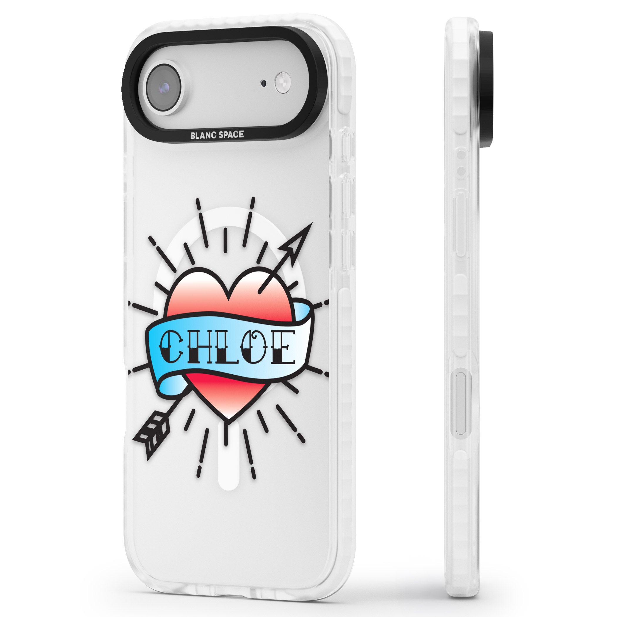 Personalised Heart Tattoo iPhone 17 Air Impact Pro Clear Phone Case Side Profile