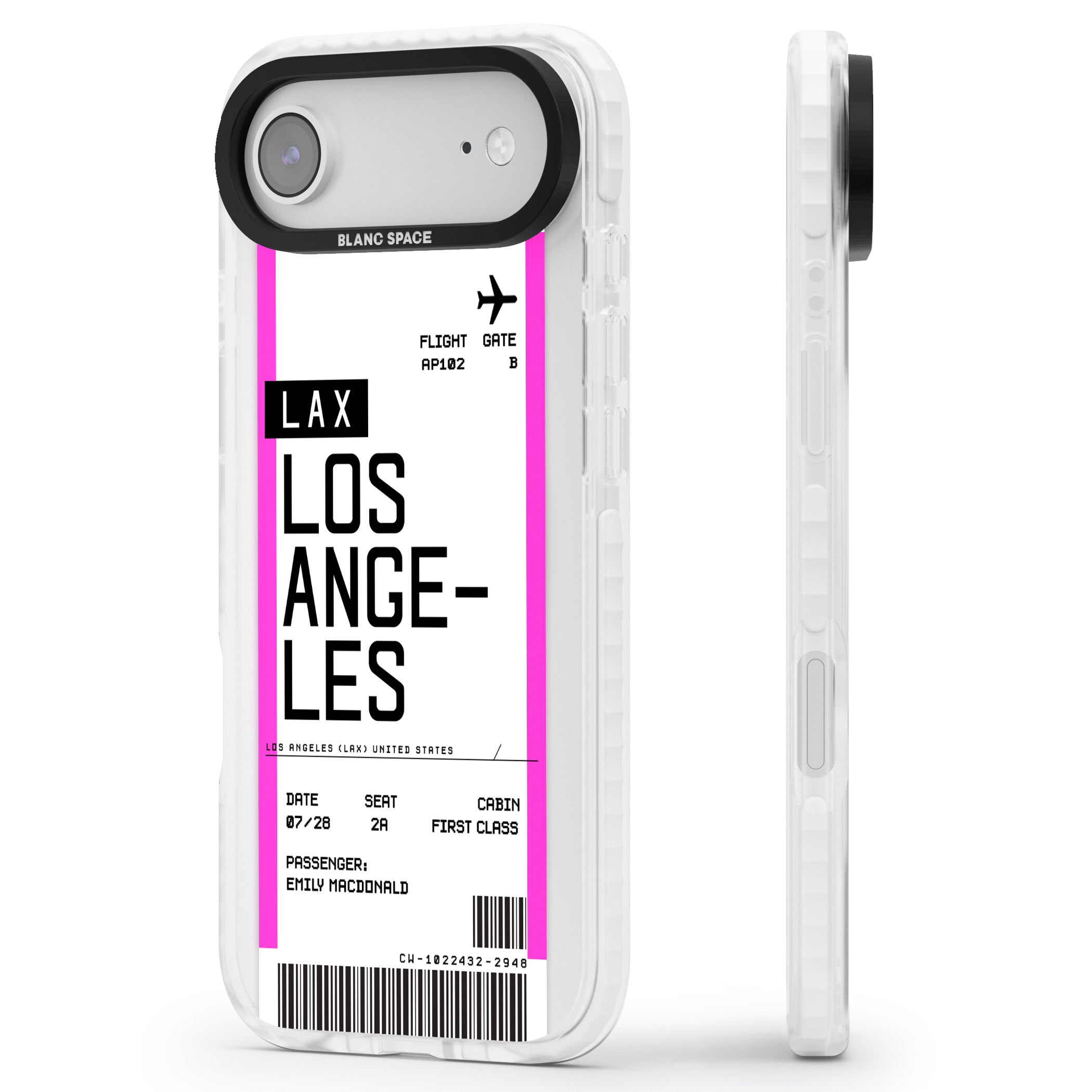 Personalised Los Angeles Boarding Pass iPhone 17 Air Impact Pro Clear Phone Case Side Profile