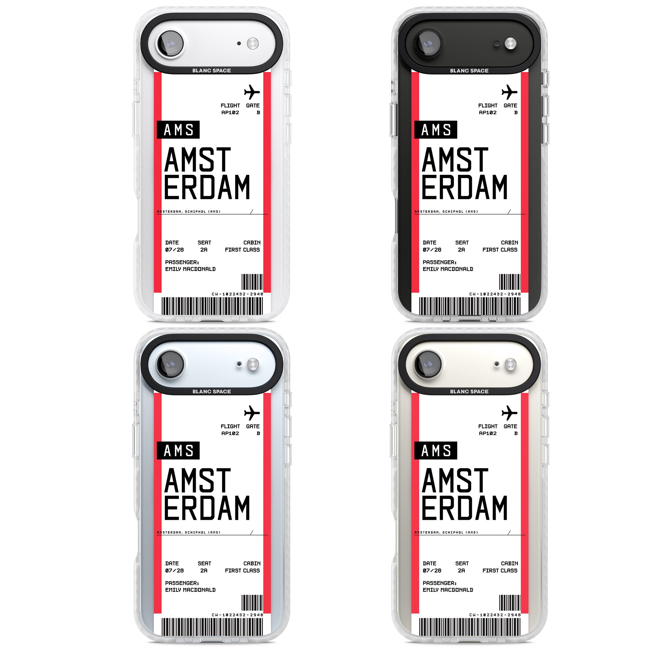 Personalised Amsterdam Boarding Pass iPhone 17 Air Impact Pro Clear Phone Case APT Impact Protection