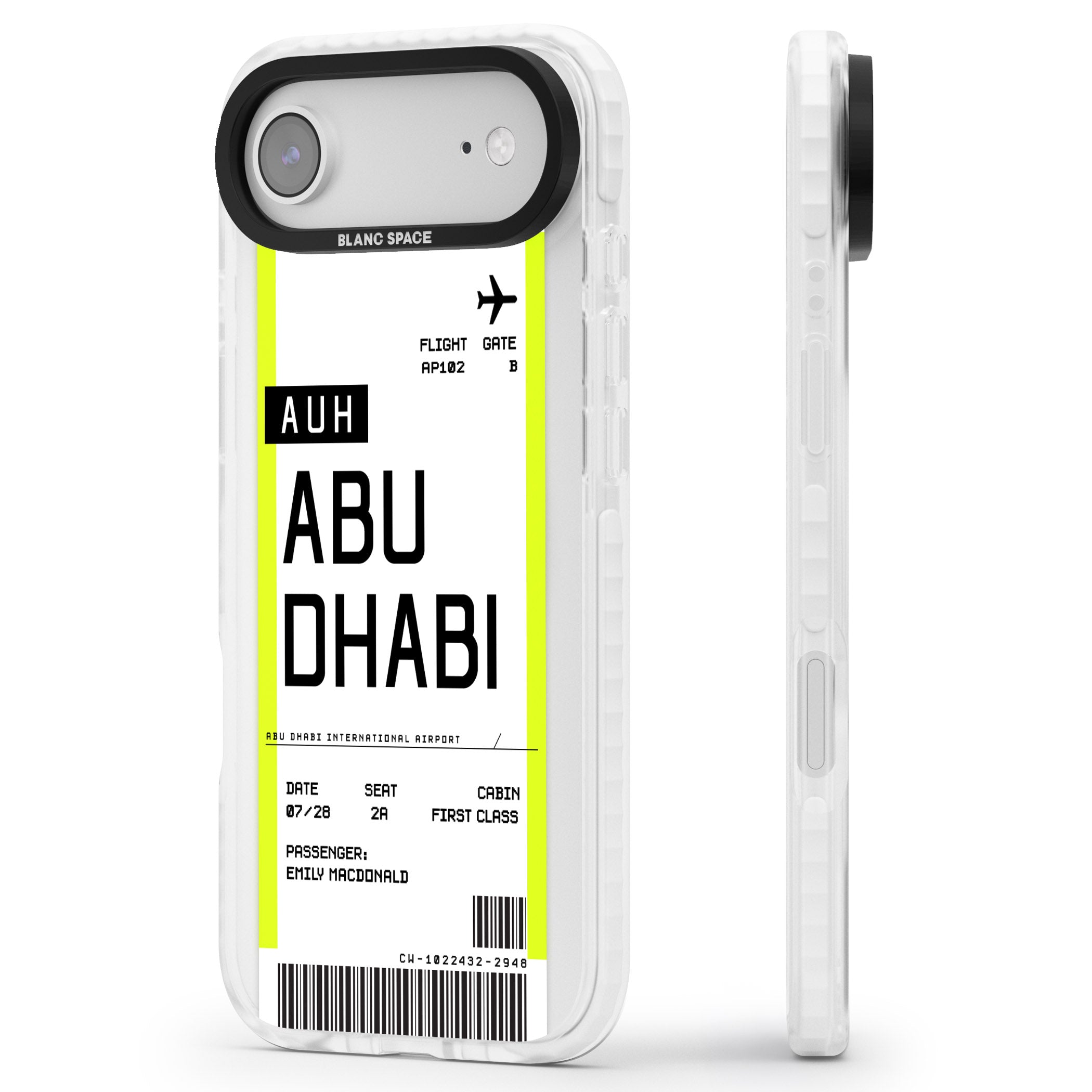Personalised Abu Dhabi Boarding Pass iPhone 17 Air Impact Pro Clear Phone Case Side Profile