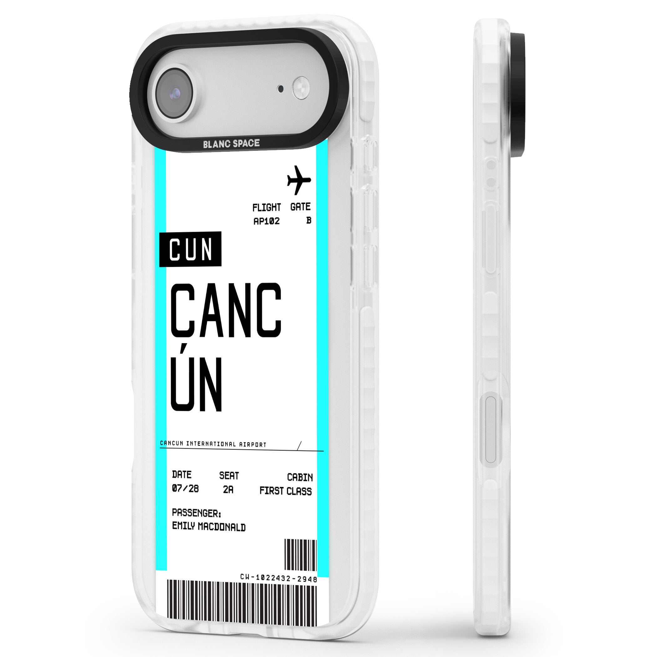 Personalised Cancún Boarding Pass iPhone 17 Air Impact Pro Clear Phone Case Side Profile