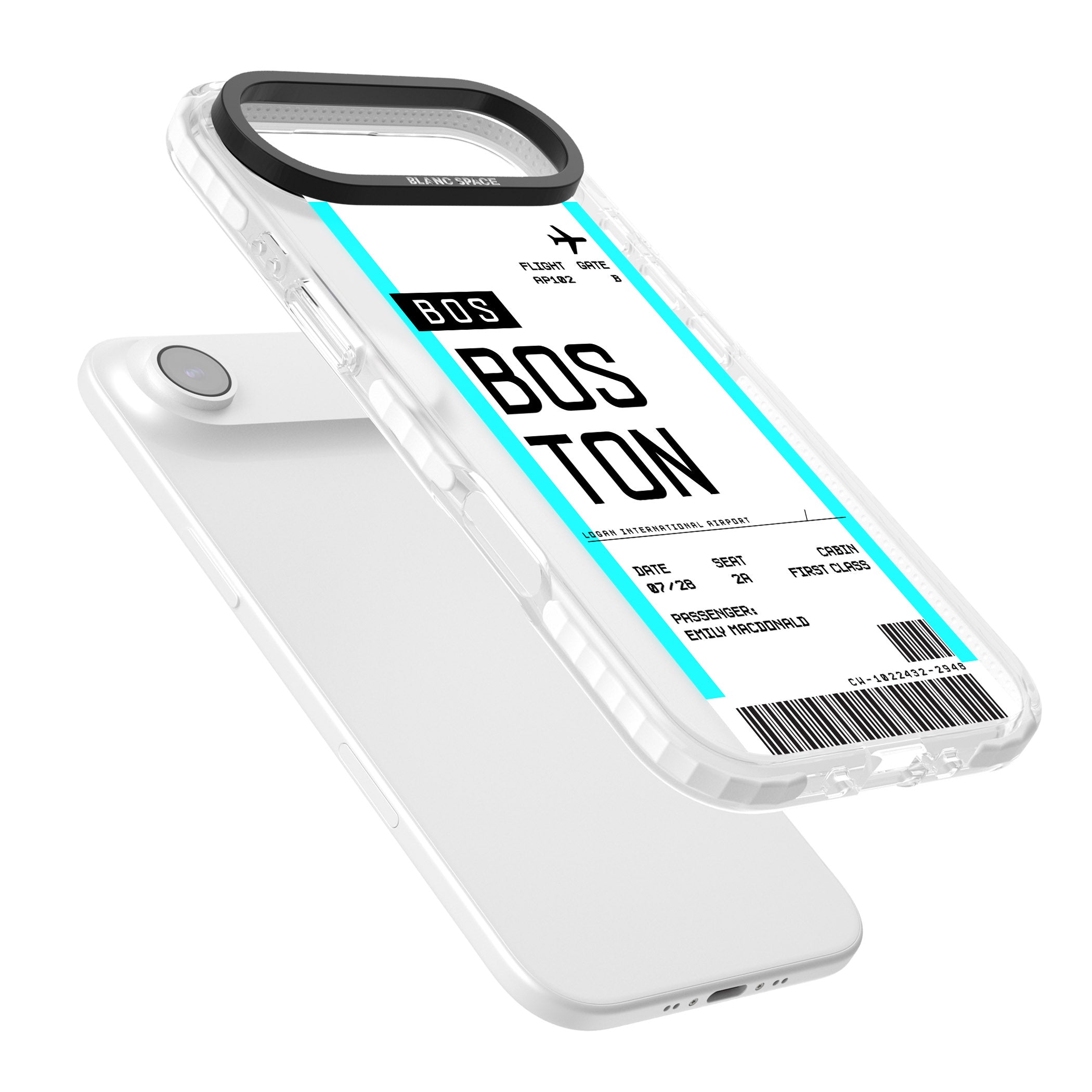 Personalised Boston Boarding Pass iPhone 17 Air Impact Pro Clear Phone Case Colours