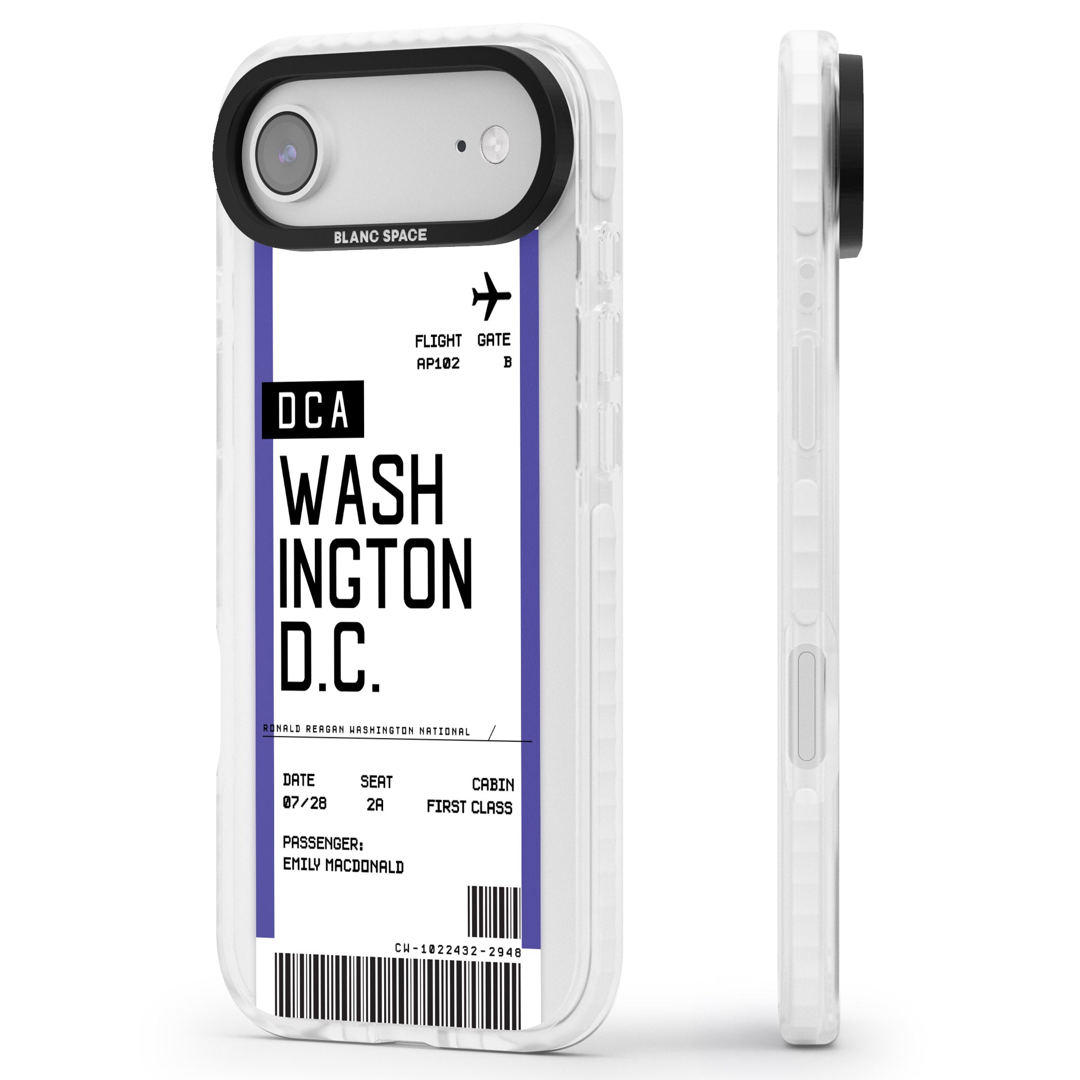 Personalised Washington D.C. Boarding Pass iPhone 17 Air Impact Pro Clear Phone Case Side Profile