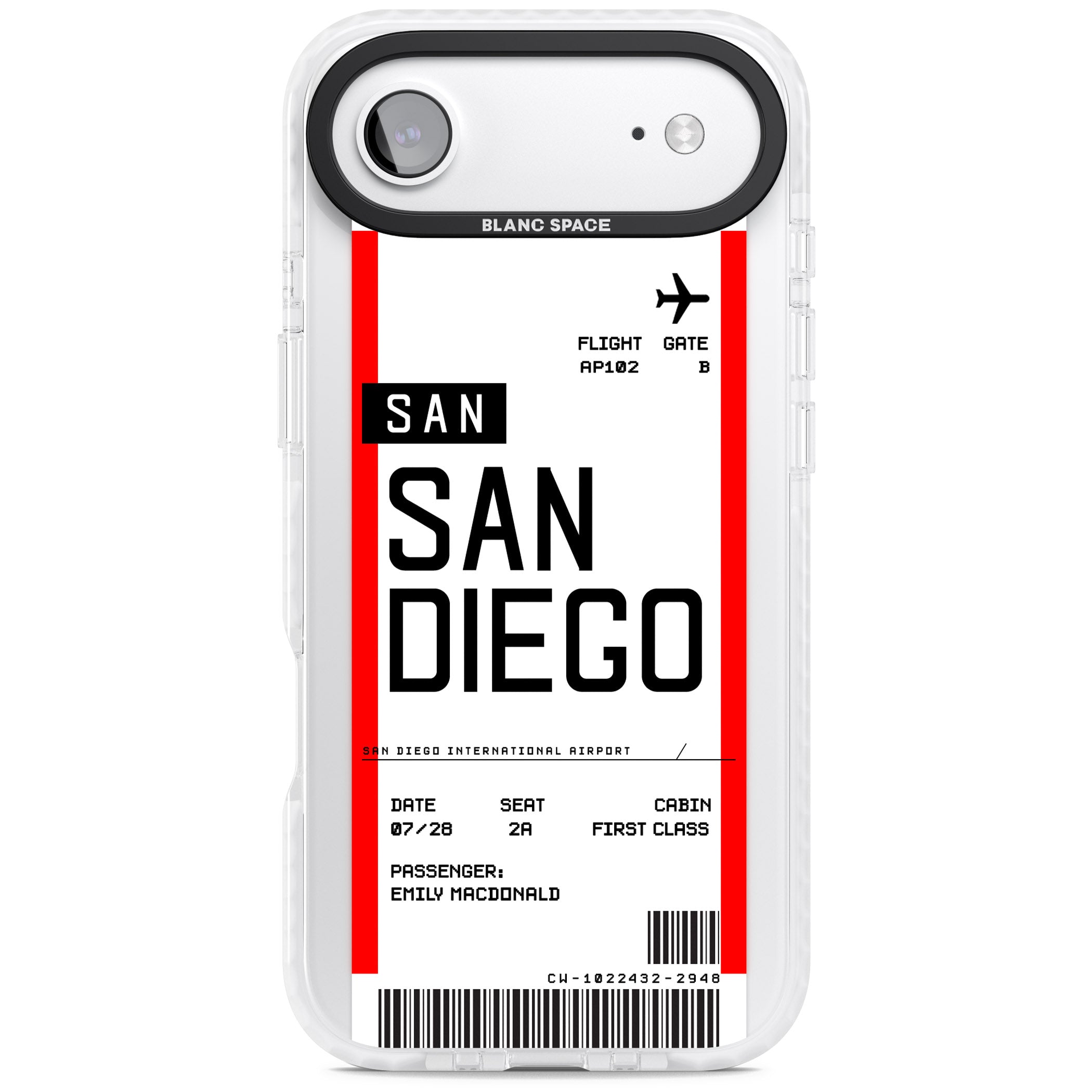 Personalised San Diego Boarding Pass iPhone 17 Air Impact Pro Clear Phone Case