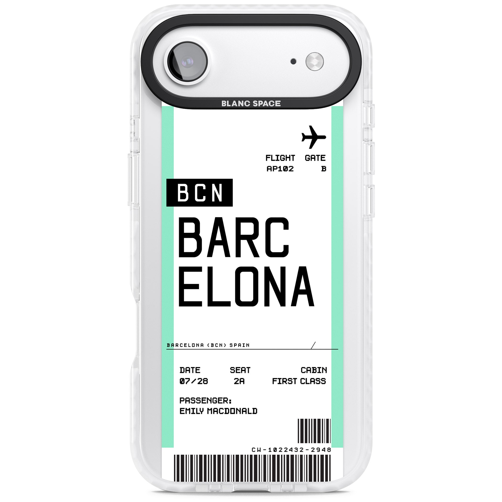 Personalised Barcelona Boarding Pass iPhone 17 Air Impact Pro Clear Phone Case