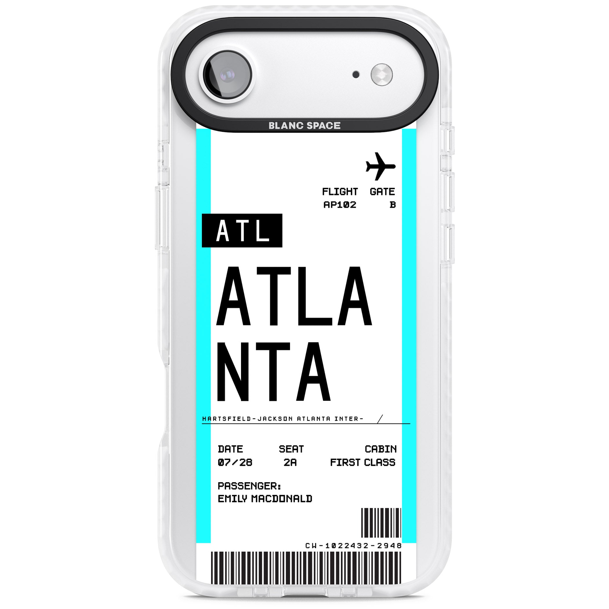 Personalised Atlanta Boarding Pass iPhone 17 Air Impact Pro Clear Phone Case