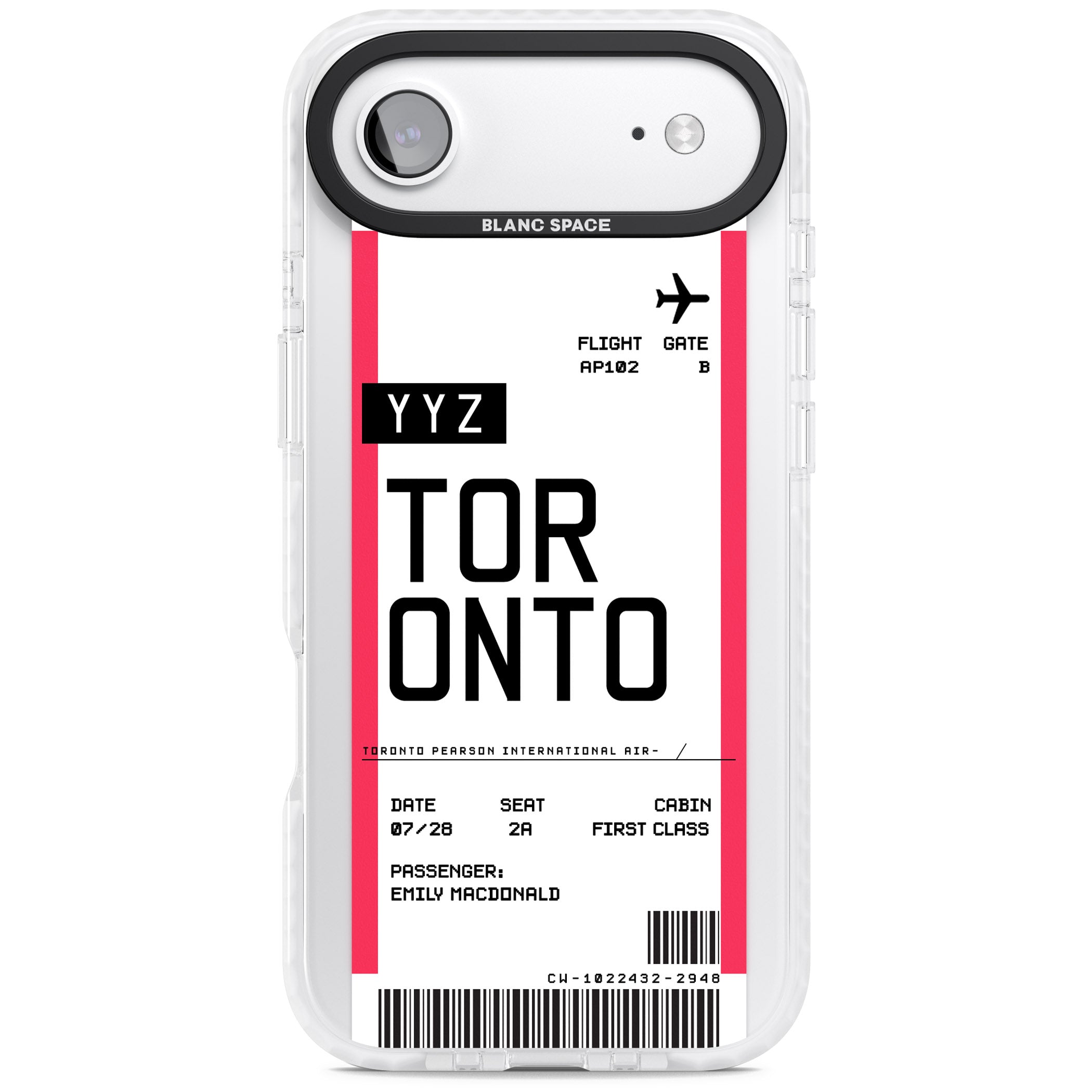 Personalised Toronto Boarding Pass iPhone 17 Air Impact Pro Clear Phone Case