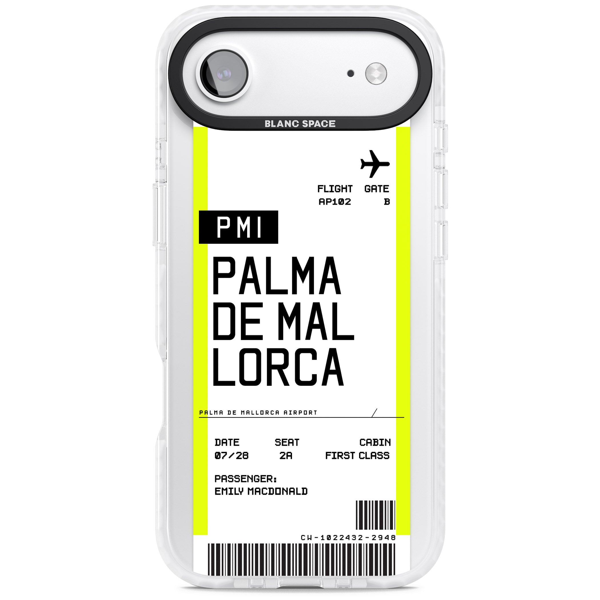 Personalised Palma De Mallorca Boarding Pass iPhone 17 Air Impact Pro Clear Phone Case