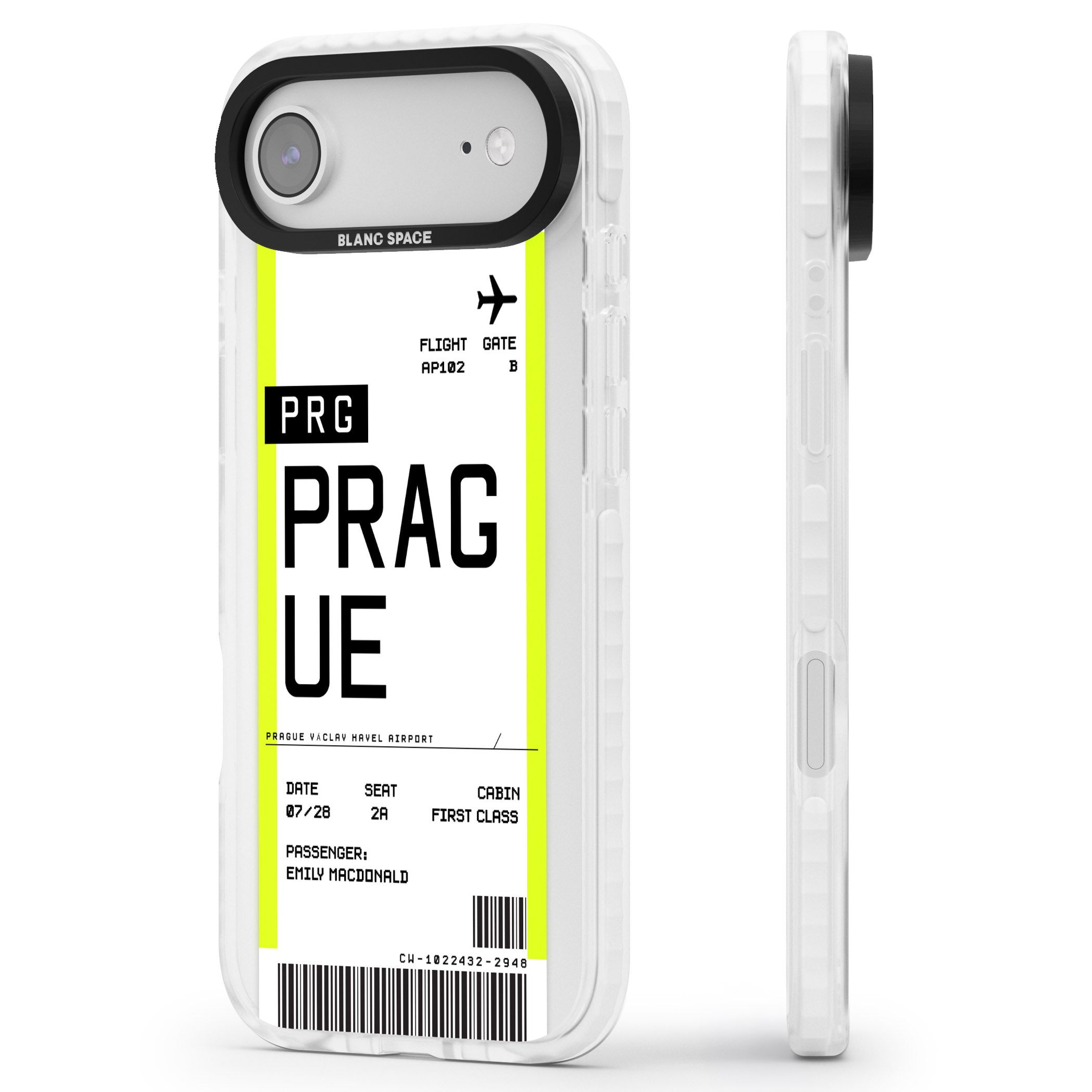 Personalised Prague Boarding Pass iPhone 17 Air Impact Pro Clear Phone Case Side Profile