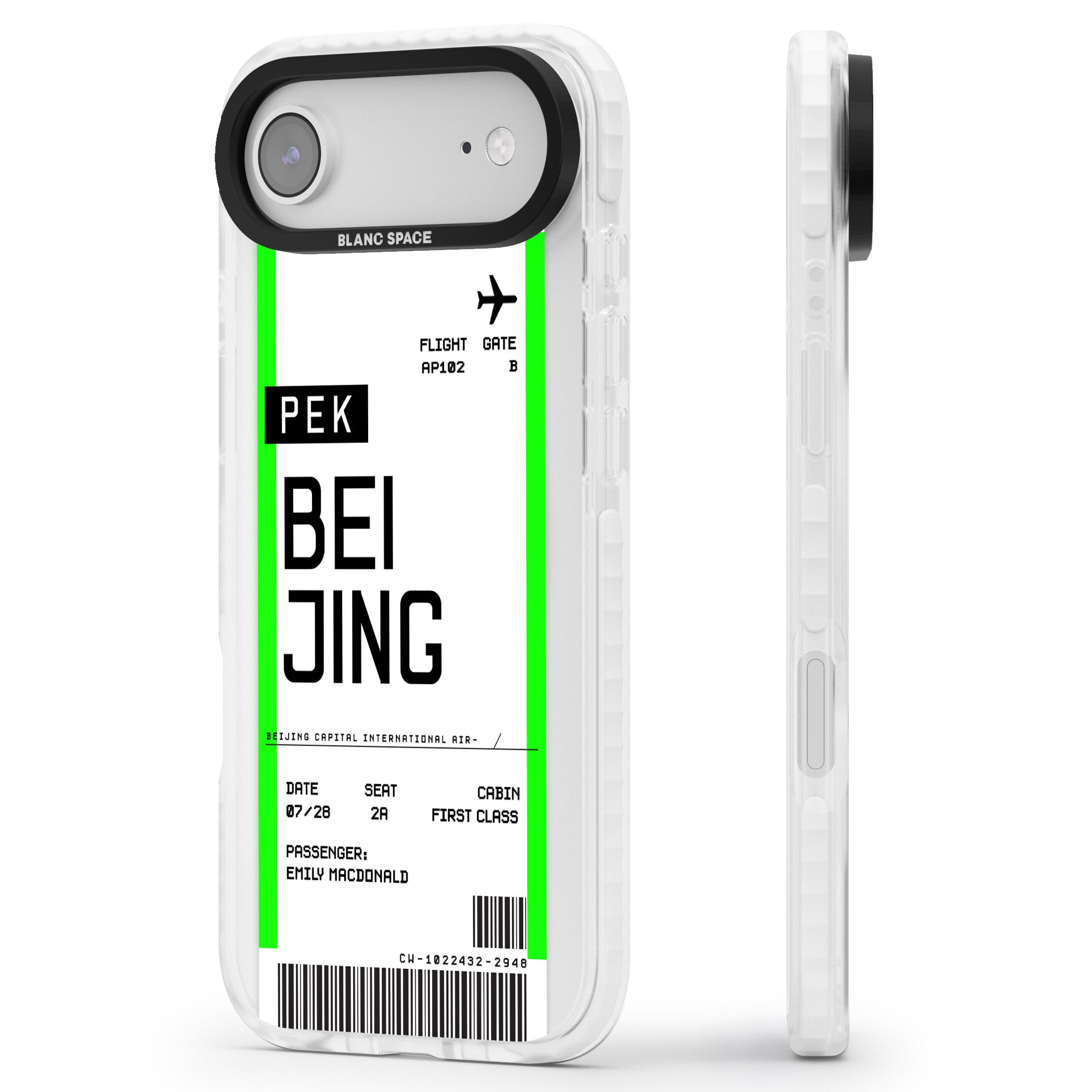 Personalised Beijing Boarding Pass iPhone 17 Air Impact Pro Clear Phone Case Side Profile