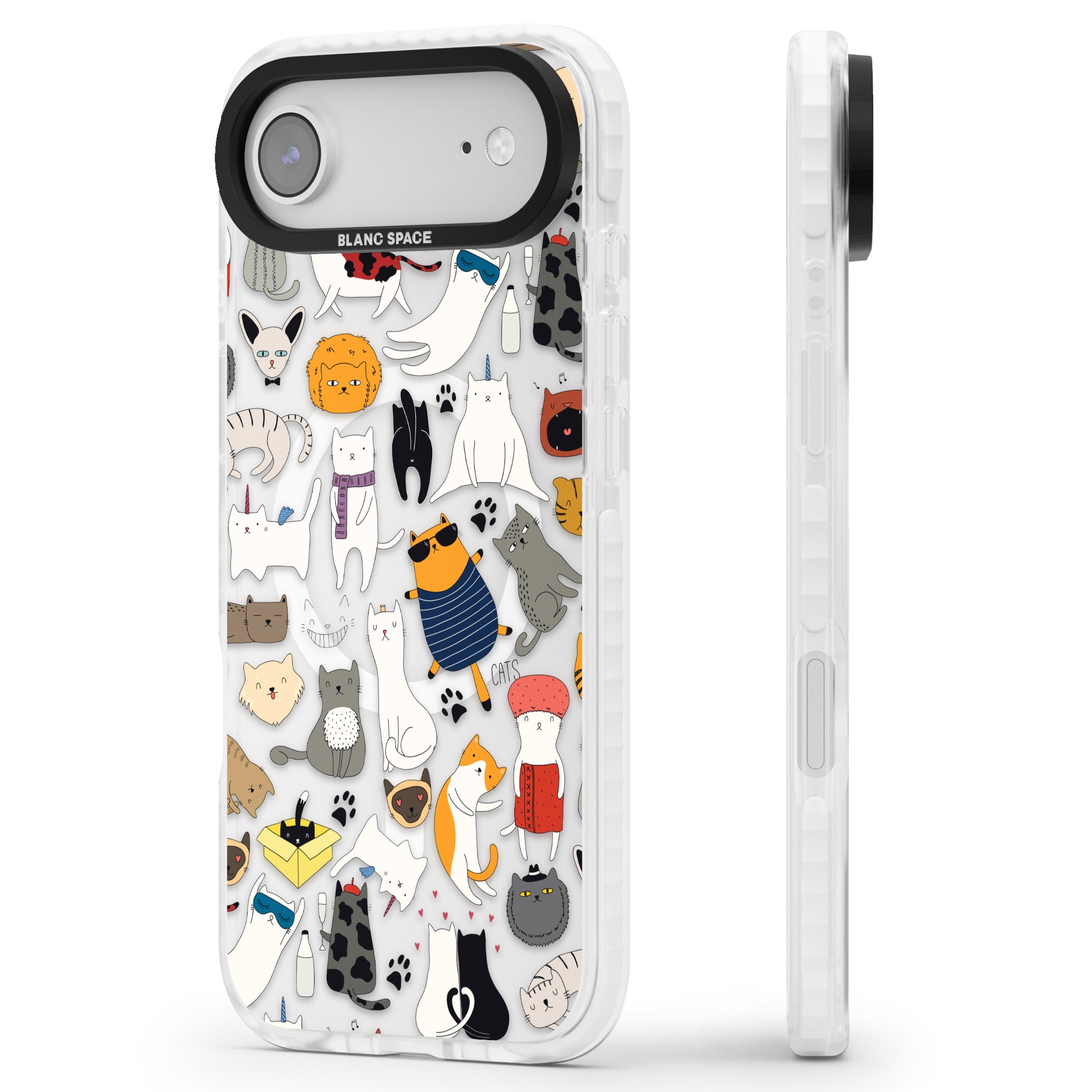 Cartoon Cat Collage iPhone 17 Air Impact Pro Clear Phone Case Side Profile