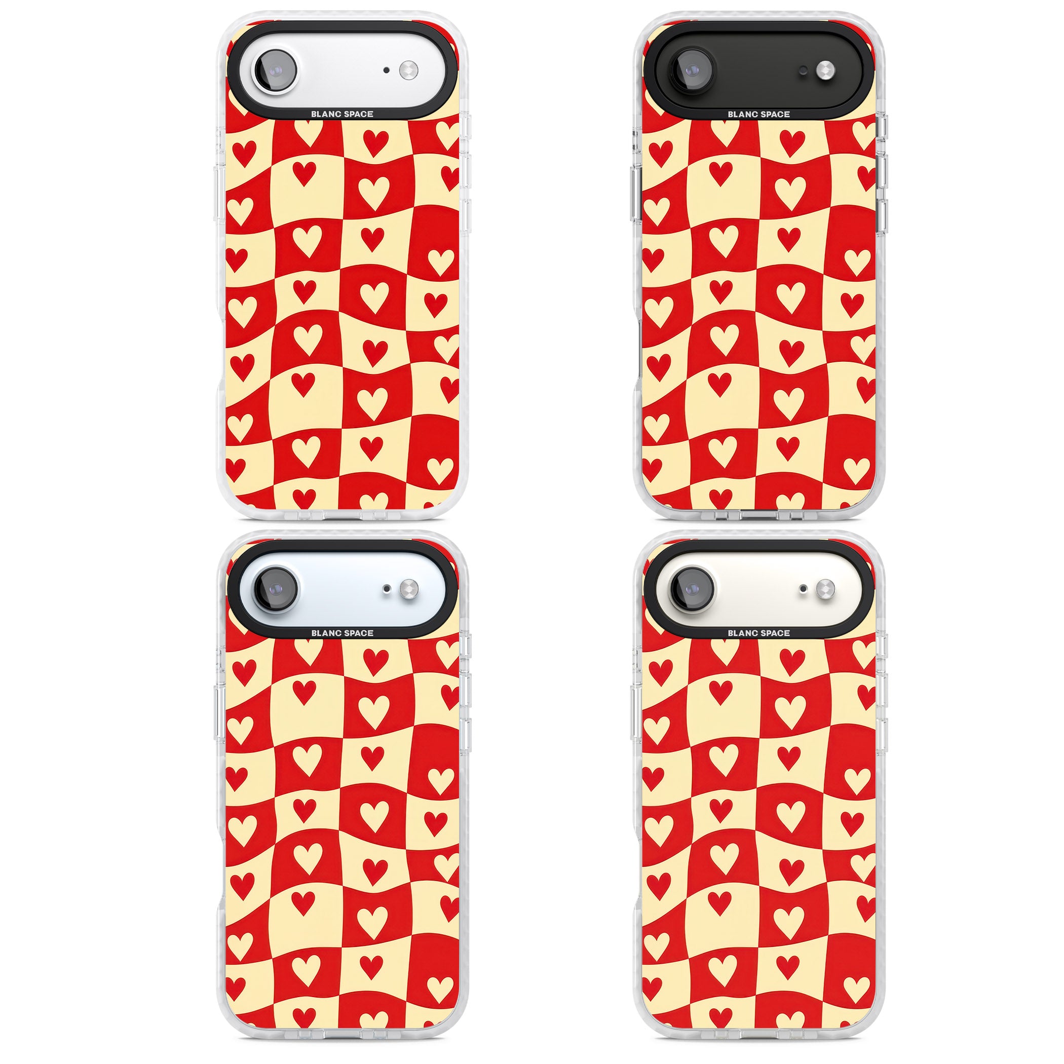 Red Wavy Checked & Hearts iPhone 17 Air Impact Pro Clear Phone Case APT Impact Protection