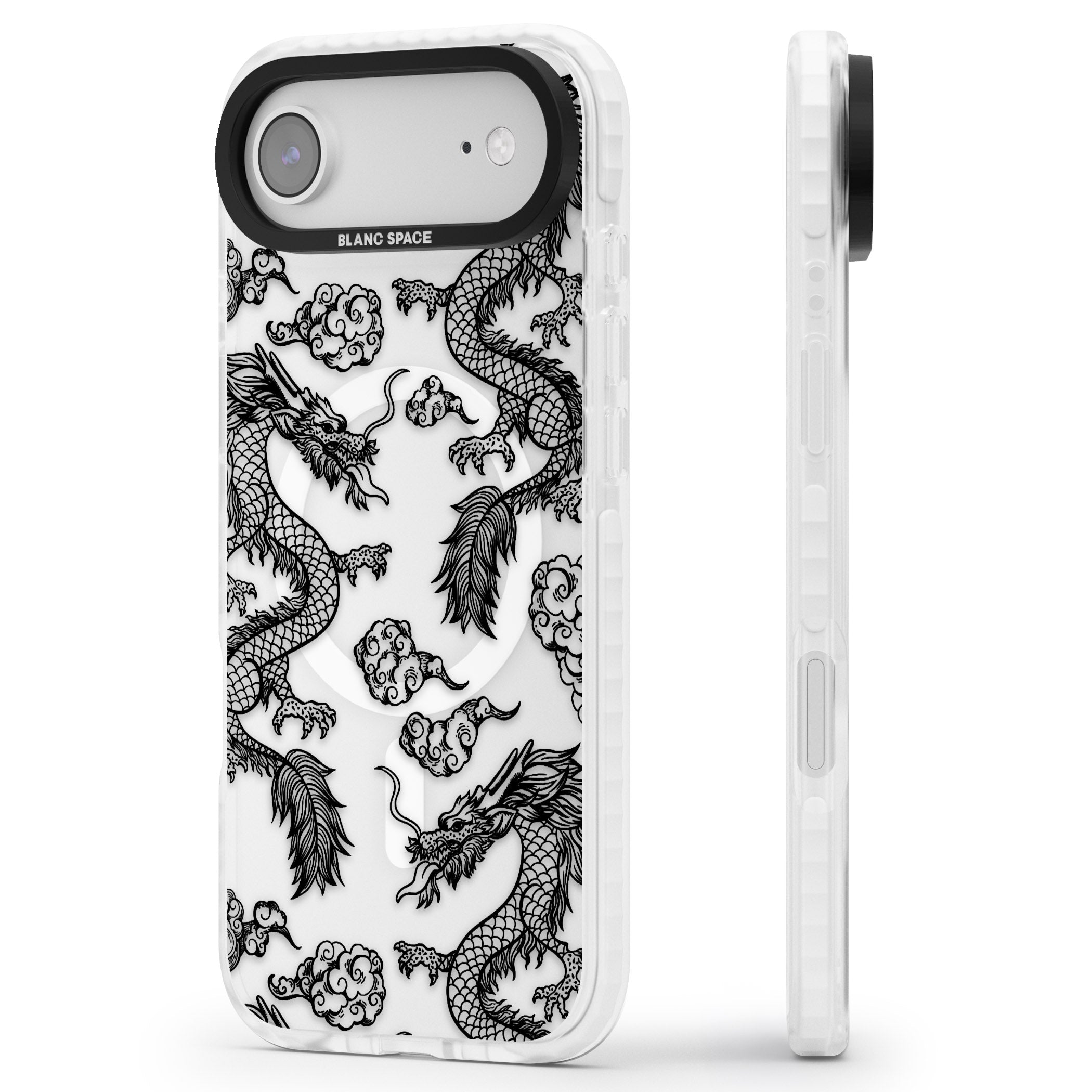 Black Dragon Pattern iPhone 17 Air Impact Pro Clear Phone Case Side Profile