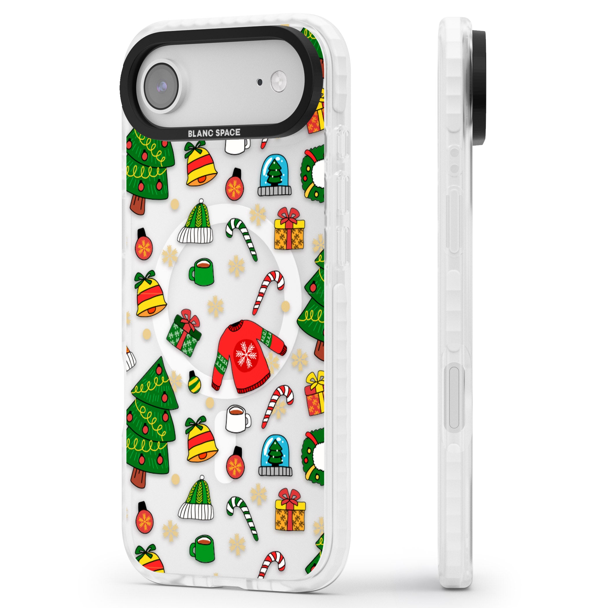 Christmas Mixture Pattern iPhone 17 Air Impact Pro Clear Phone Case Side Profile