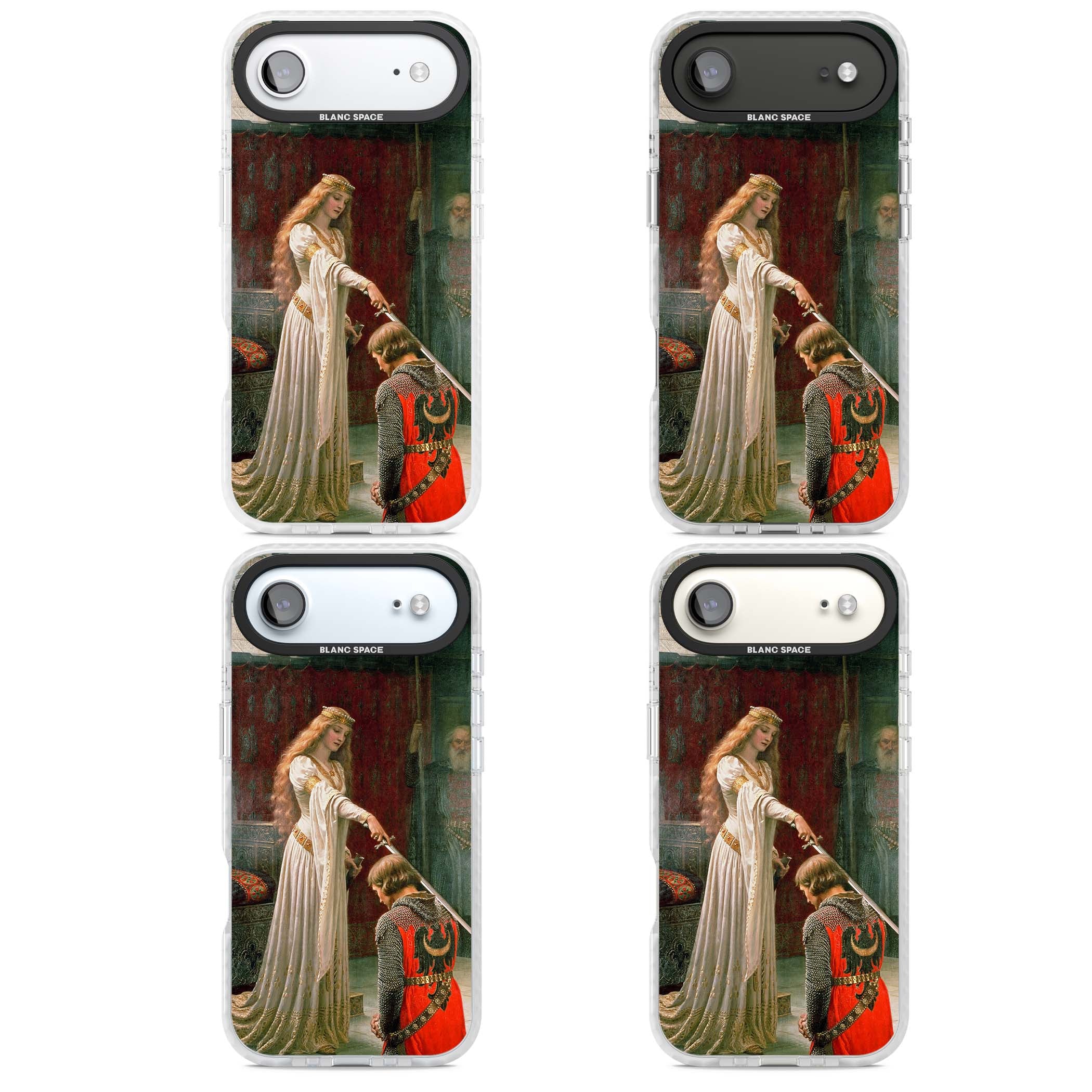 The Accolade renaissance art iPhone case featuring Edmund Blair Leighton's painting of a queen knighting a kneeling knight | Impact Magsafe case for iPhone Air