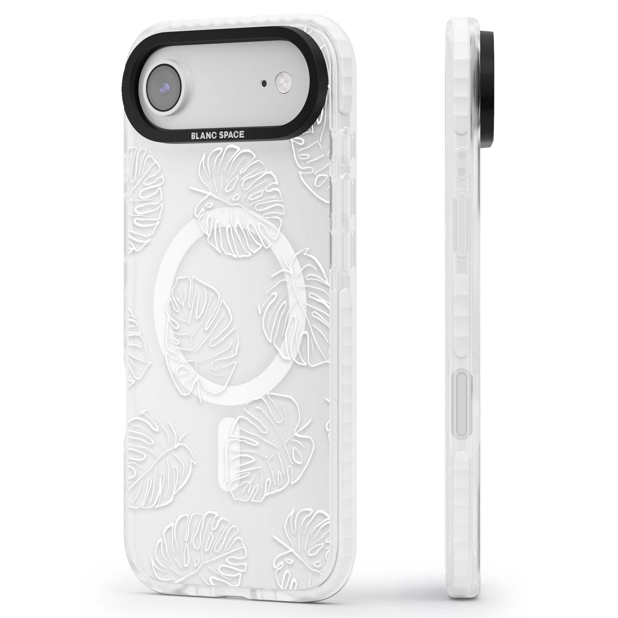 Monstera Outline iPhone 17 Air Impact Pro Clear Phone Case Side Profile