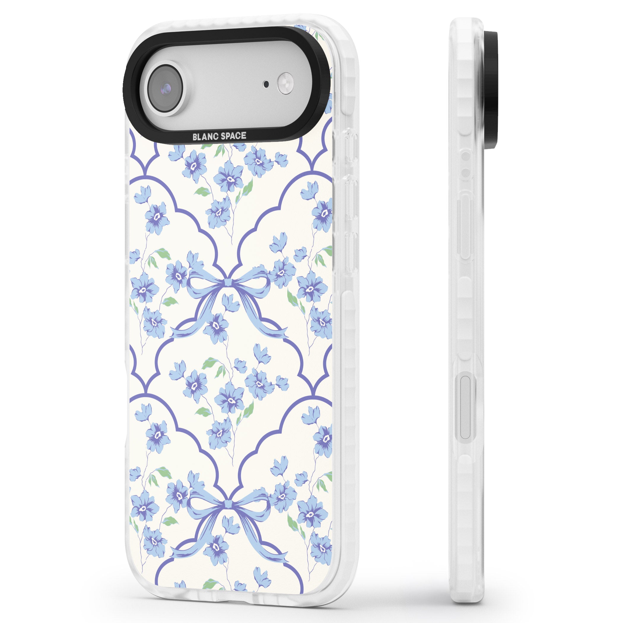 Blue Cottage Floral iPhone 17 Air Impact Pro Clear Phone Case Side Profile