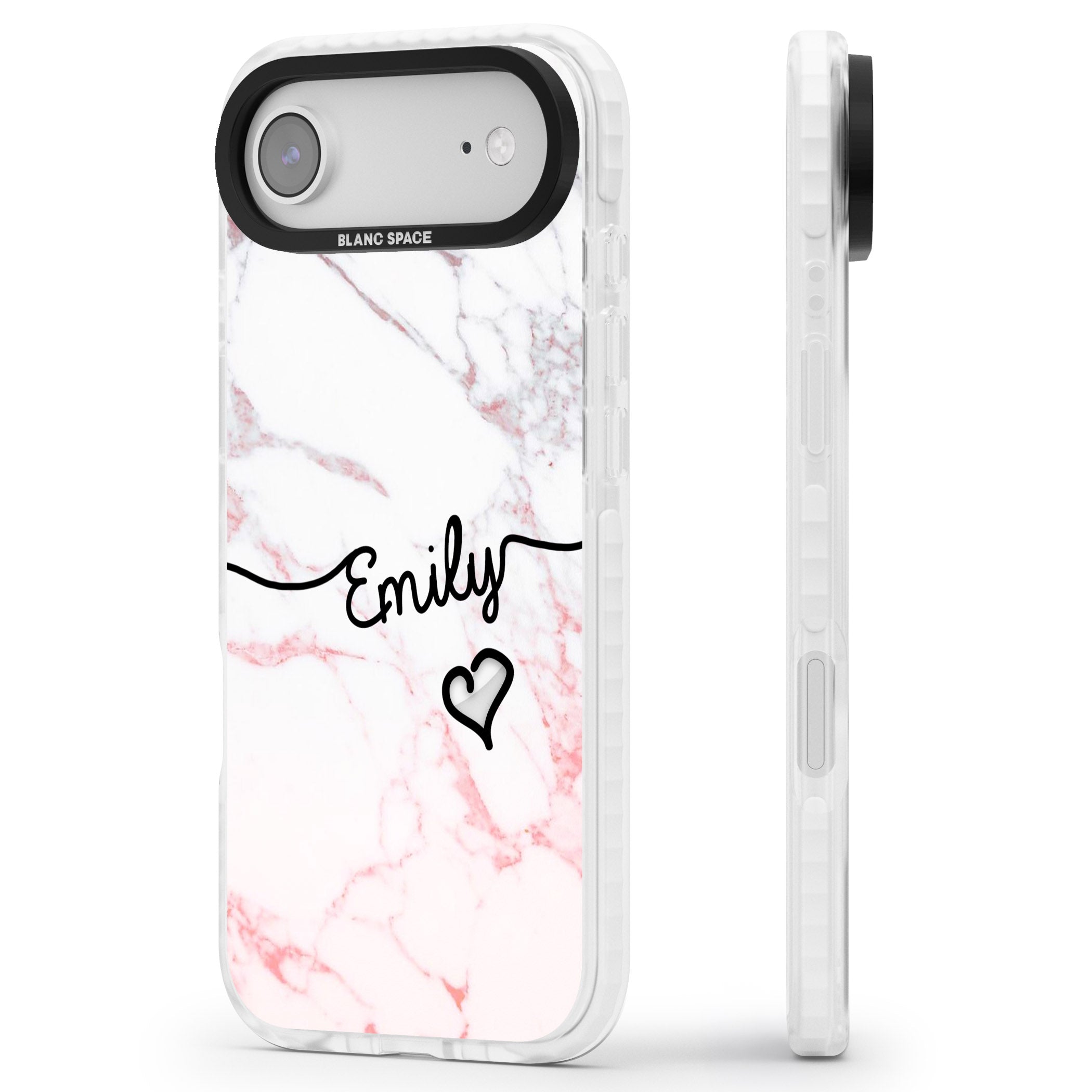 Personalised Pink Fade Marble Heart iPhone 17 Air Impact Pro Clear Phone Case Side Profile