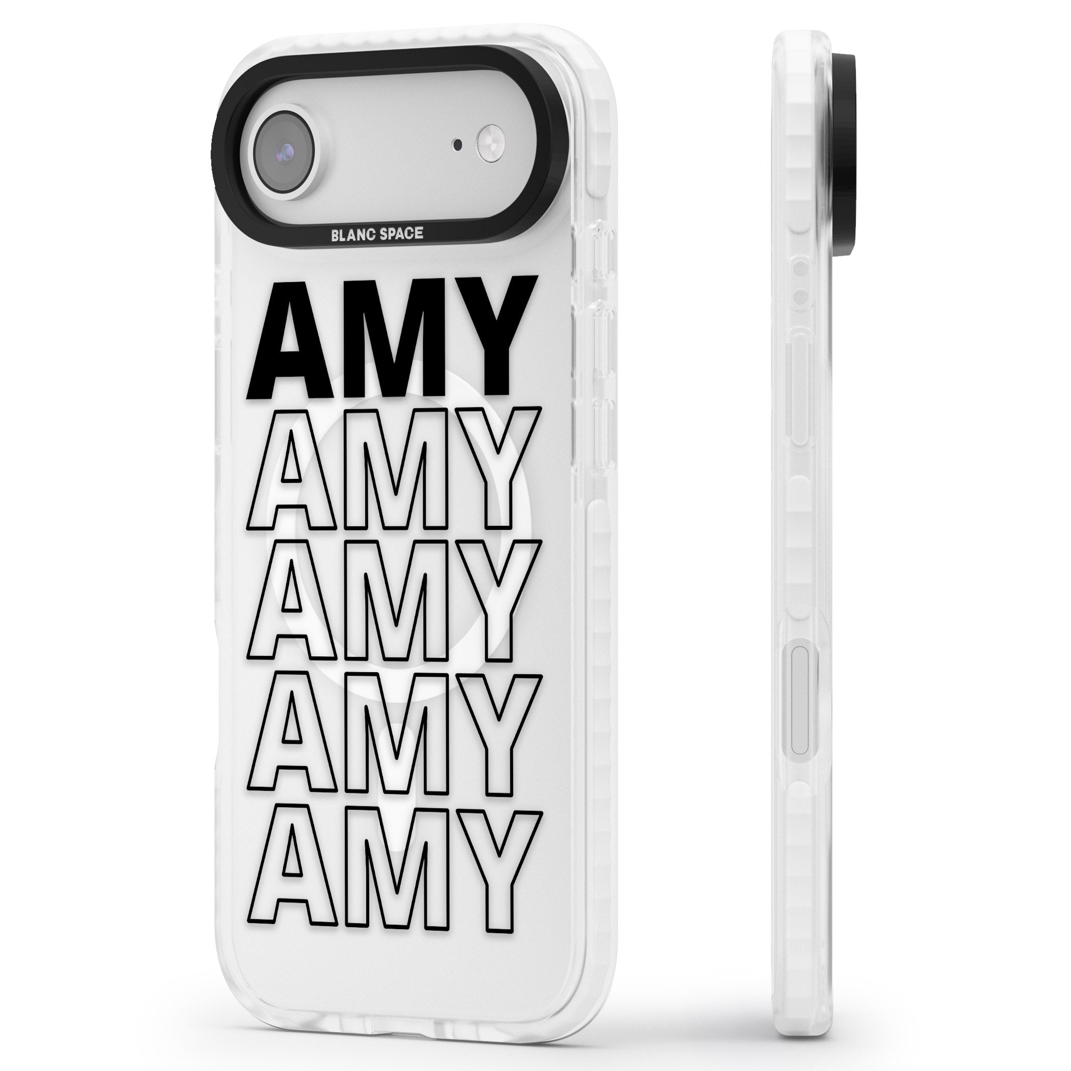 Personalised Bold Name Repetition iPhone 17 Air Impact Pro Clear Phone Case Side Profile