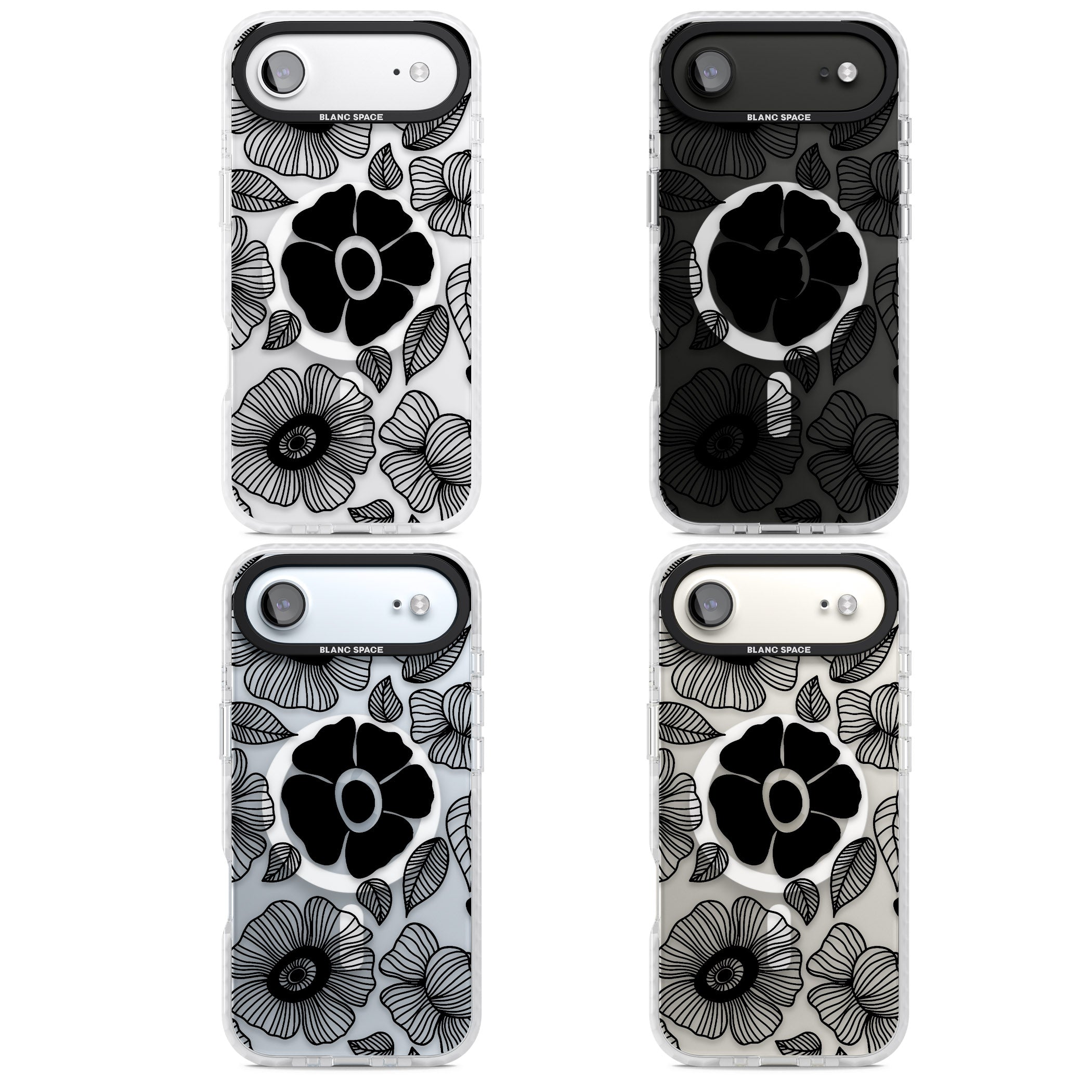 Black Flowers iPhone 17 Air Impact Pro Clear Phone Case APT Impact Protection