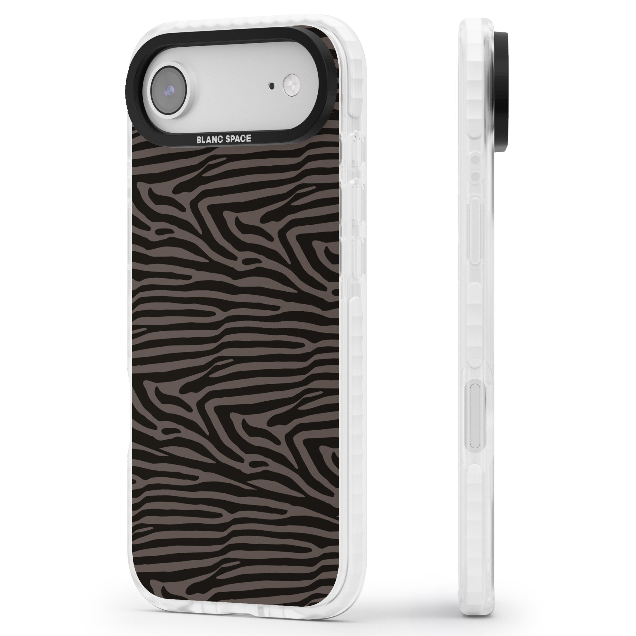 Dark Zebra Print iPhone 17 Air Impact Pro Clear Phone Case Side Profile