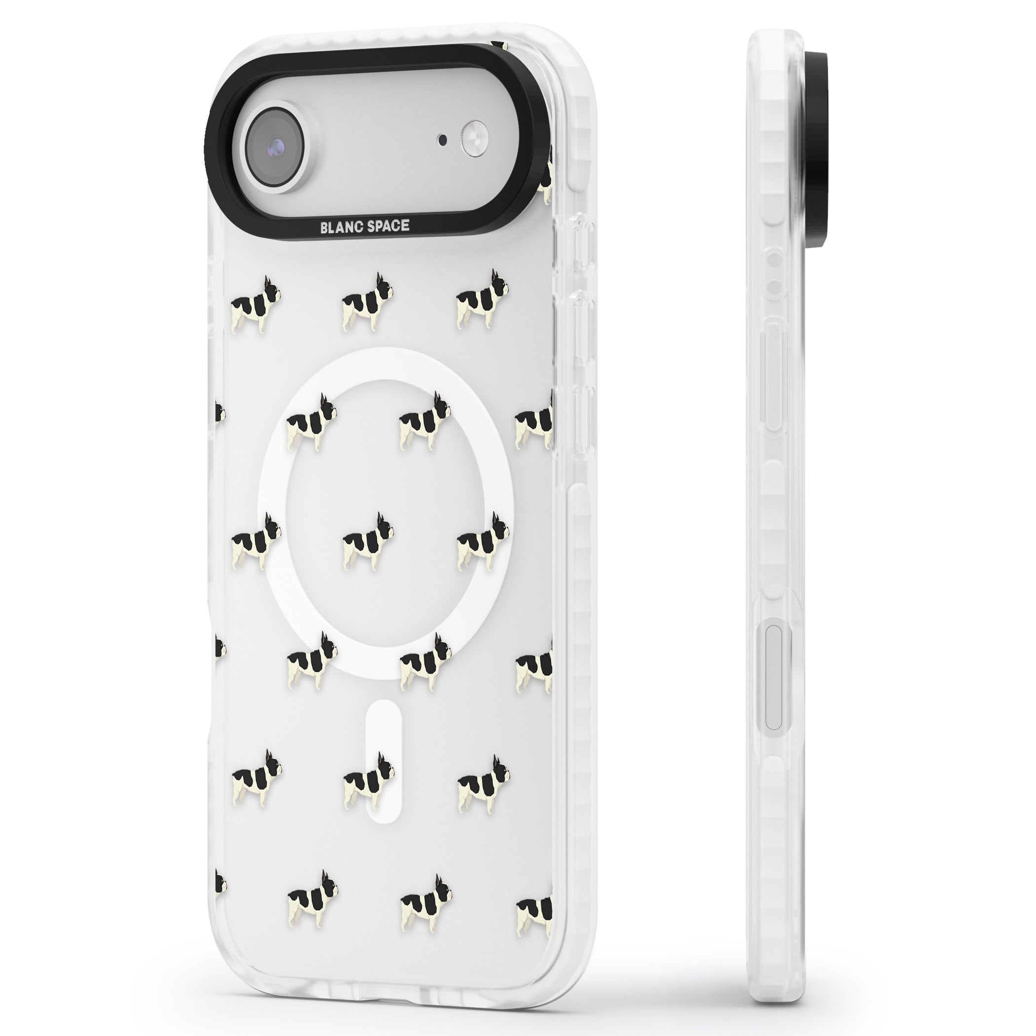 Frenchie Repeat Dog iPhone 17 Air Impact Pro Clear Phone Case Side Profile
