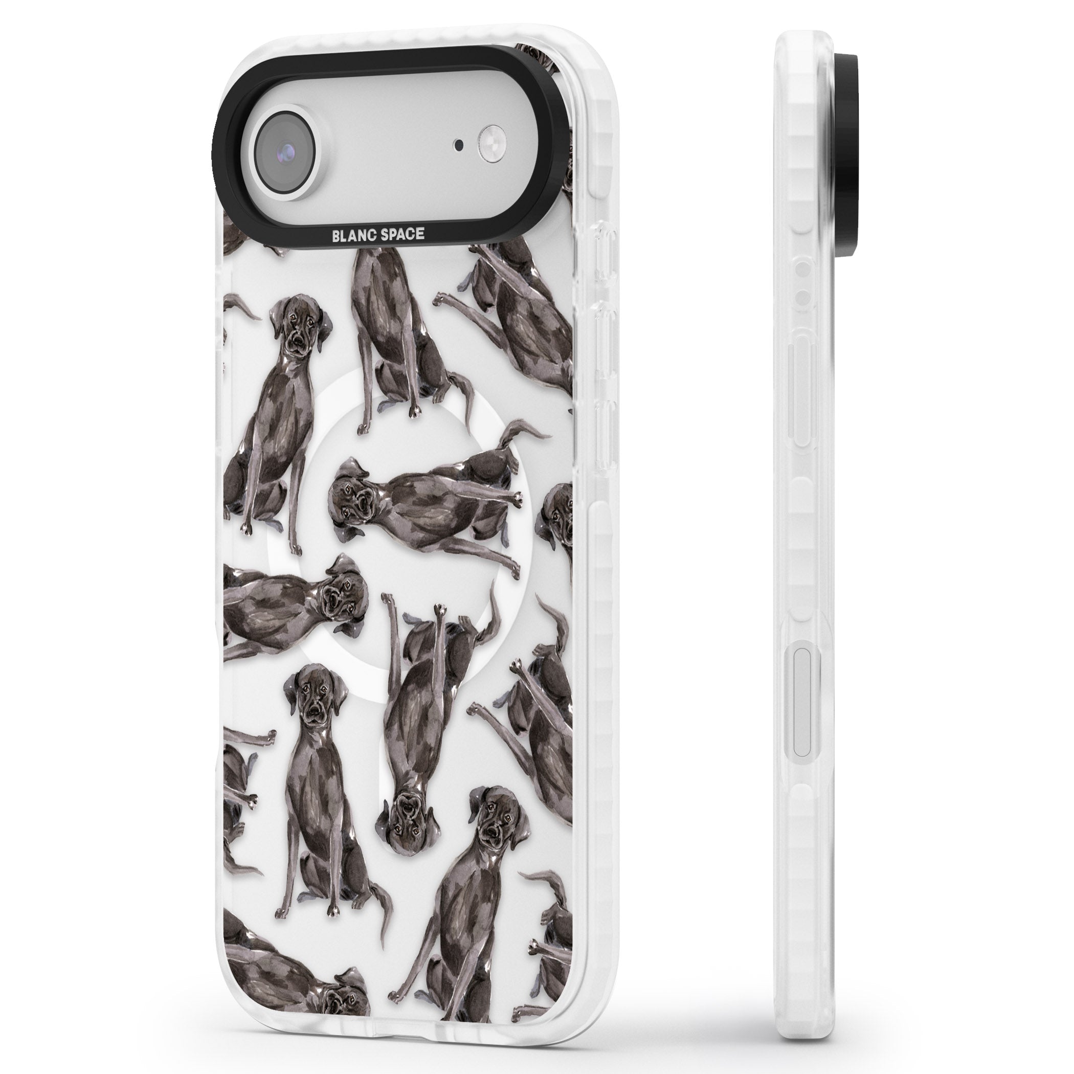 Black Labrador Watercolor Pattern iPhone 17 Air Impact Pro Clear Phone Case Side Profile