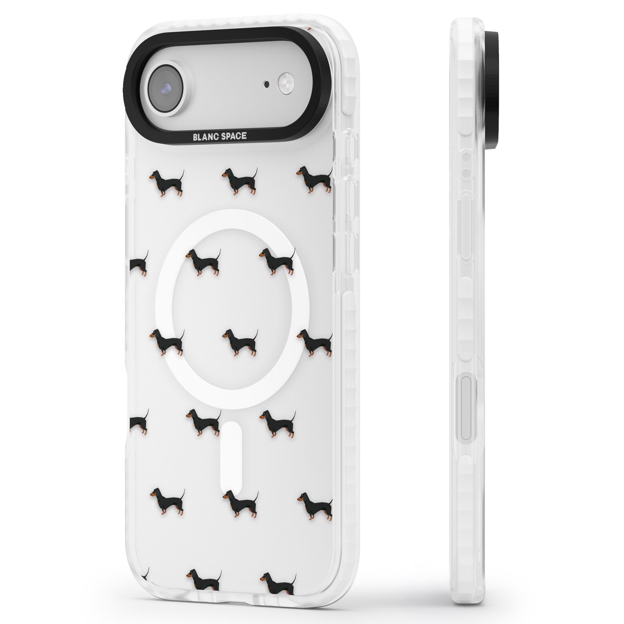 Dachshund Pattern Clear iPhone 17 Air Impact Pro Clear Phone Case Side Profile