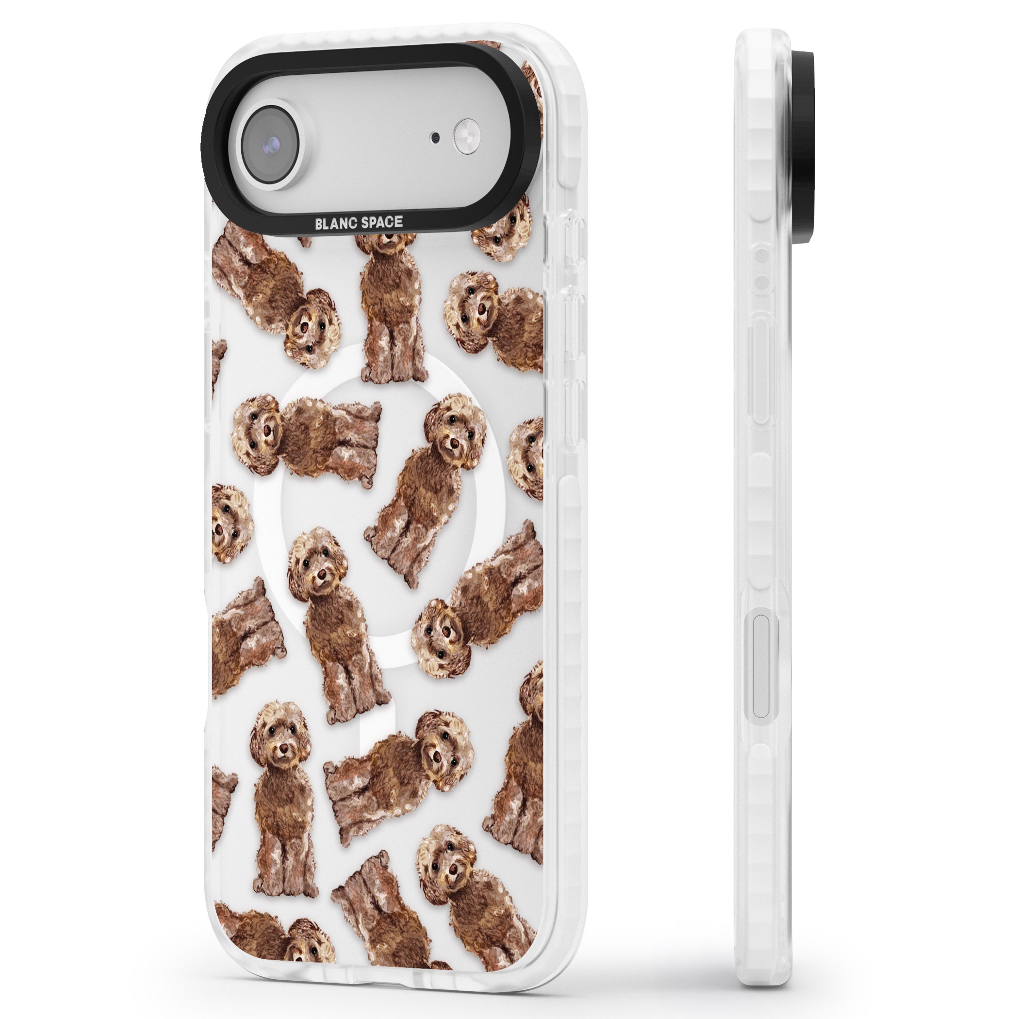 Brown Dog Pattern iPhone 17 Air Impact Pro Clear Phone Case Side Profile