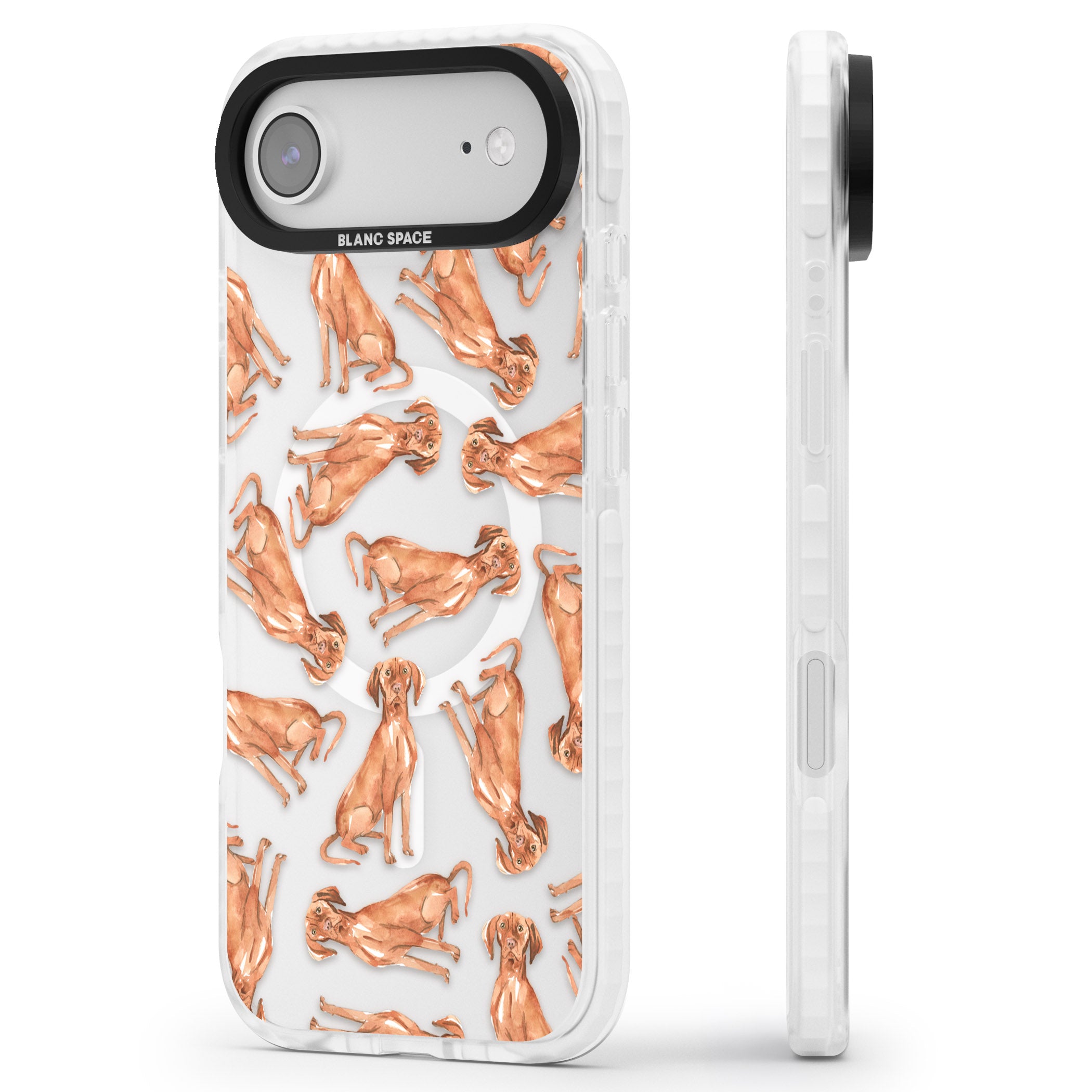 Hungarian Vizsla Watercolor Pattern iPhone 17 Air Impact Pro Clear Phone Case Side Profile